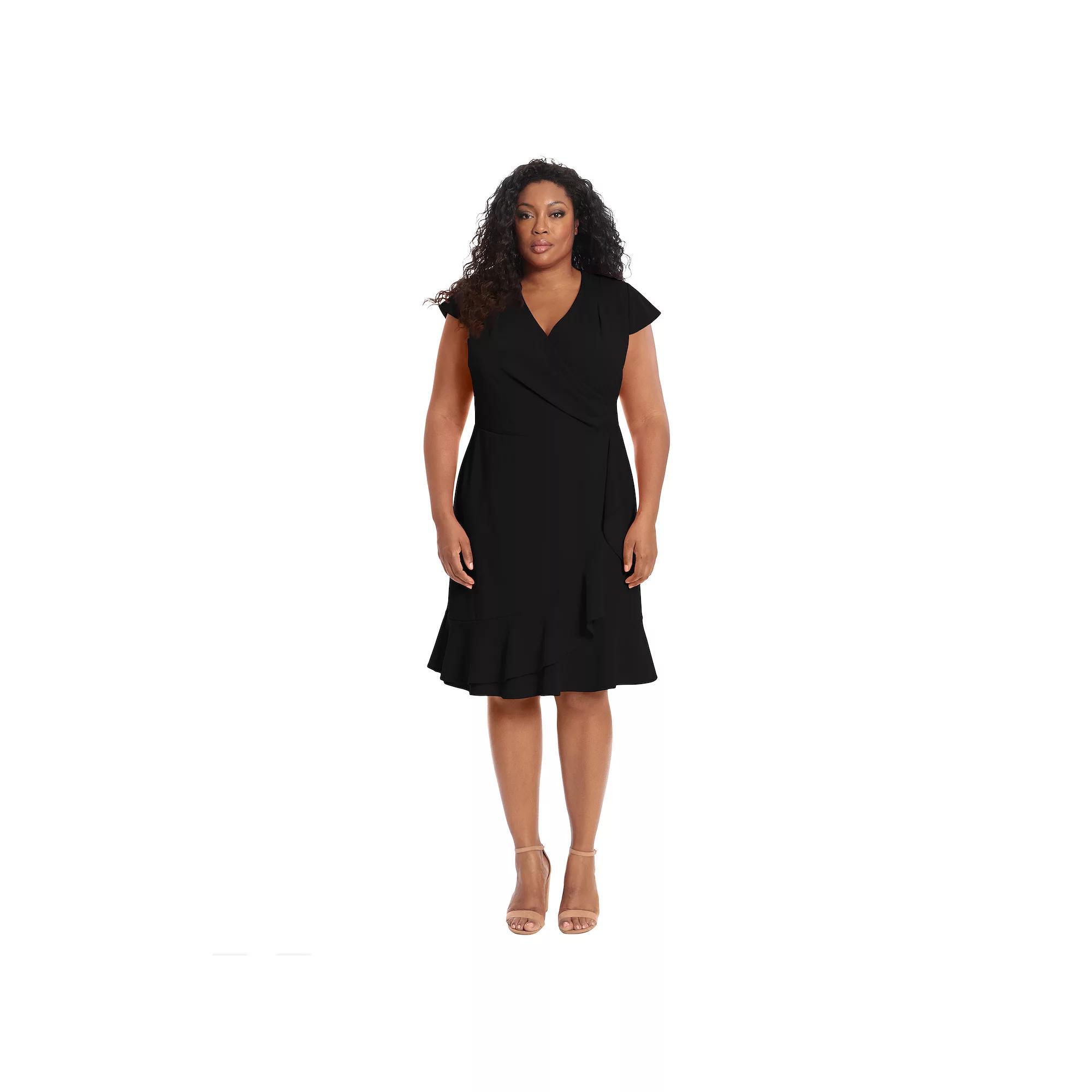 Plus Size London Times Cascade Ruffle Faux-Wrap Dress, Women's, Size: 16 W, Light Blue Product Image