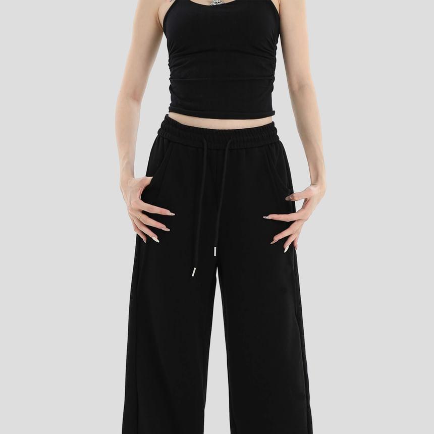 High Waist Plain Wide Leg Sweatpants Product Image