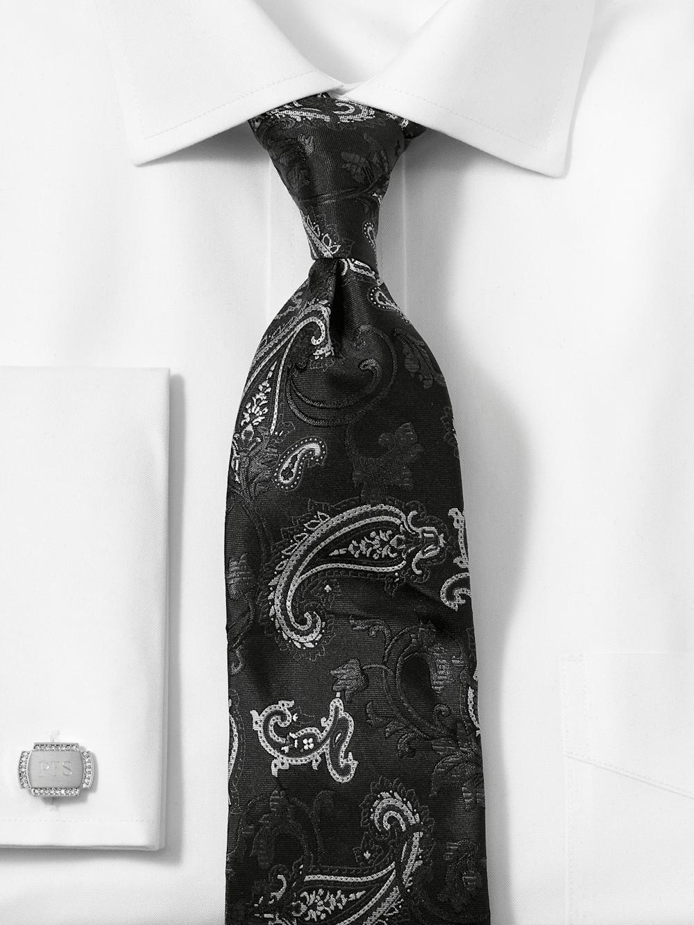 Paisley Woven Silk Tie - Black Product Image