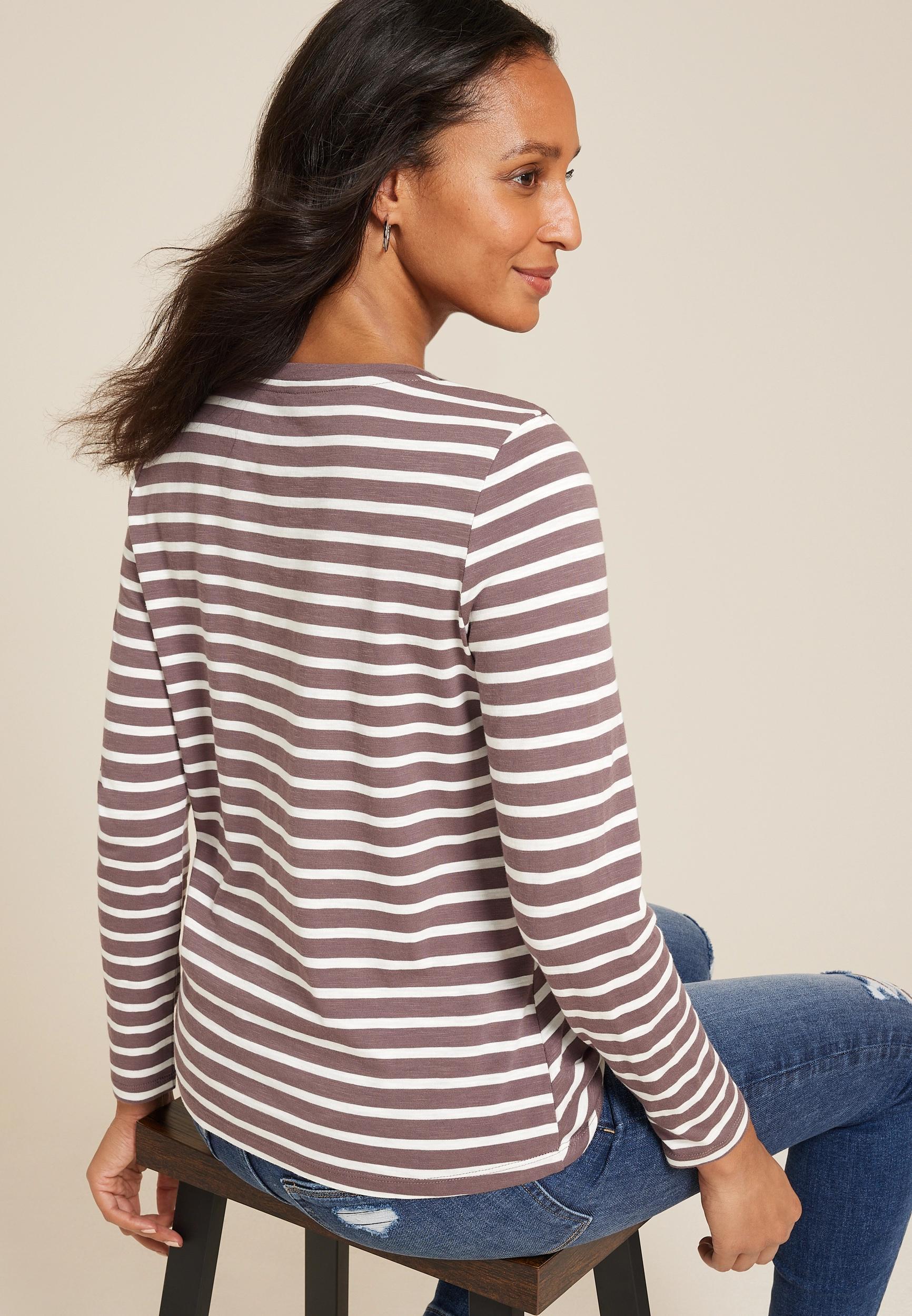 Maurices Womens XX Large Size 24/7 Austin Striped Knot Hem Long Sleeve Tee Purple Product Image