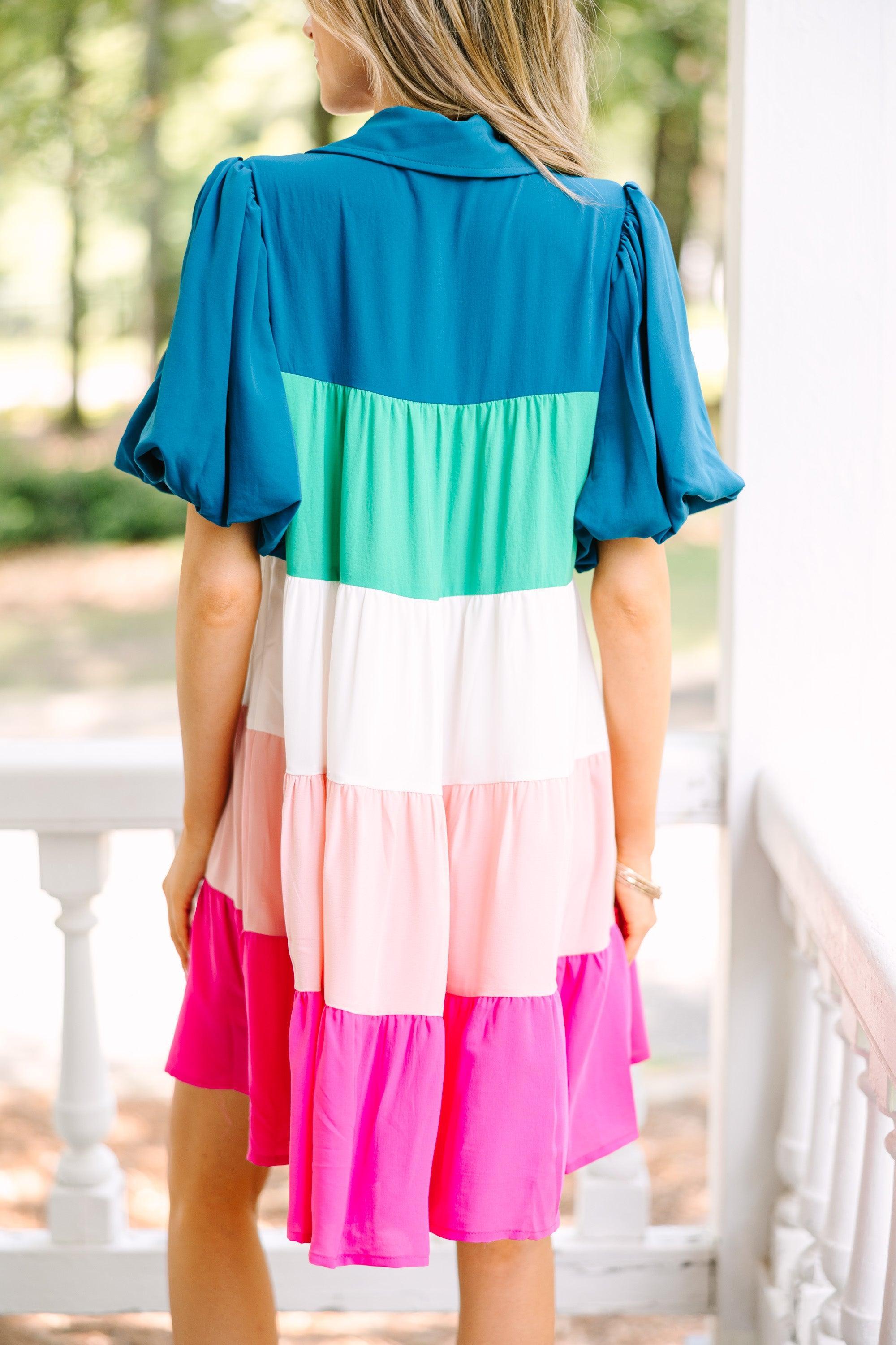 Know You Well Teal Multi Colorblock Dress Female Product Image