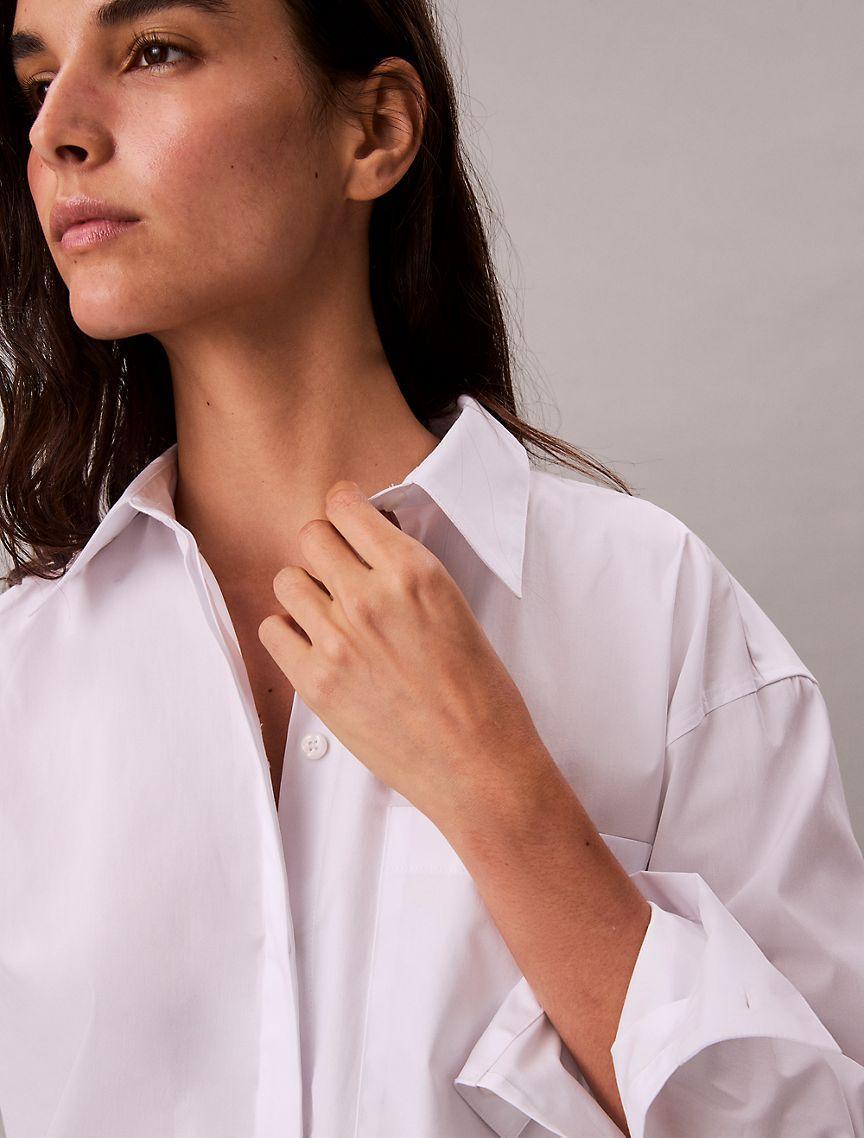 Cotton Stretch Cropped Boxy Button-Down Shirt  Product Image