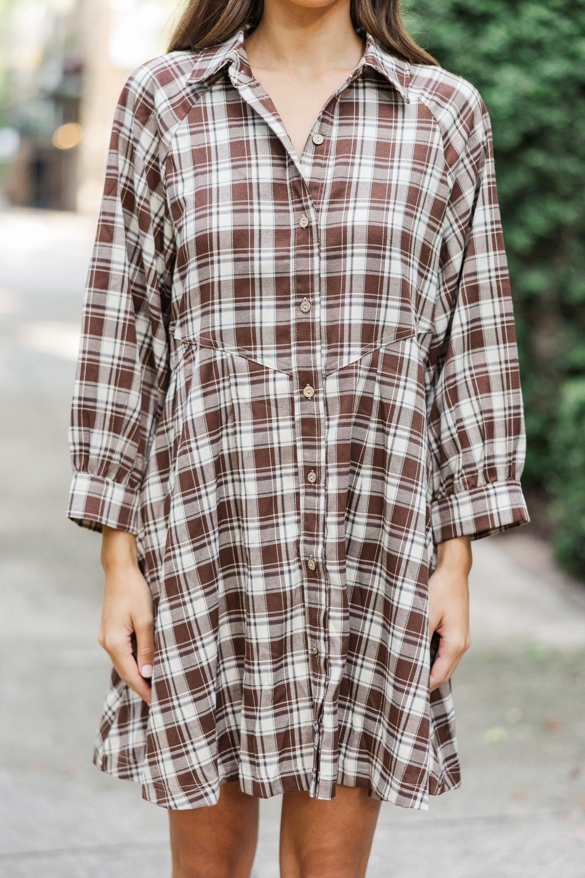 Give It Meaning Brown Plaid Dress Female Product Image