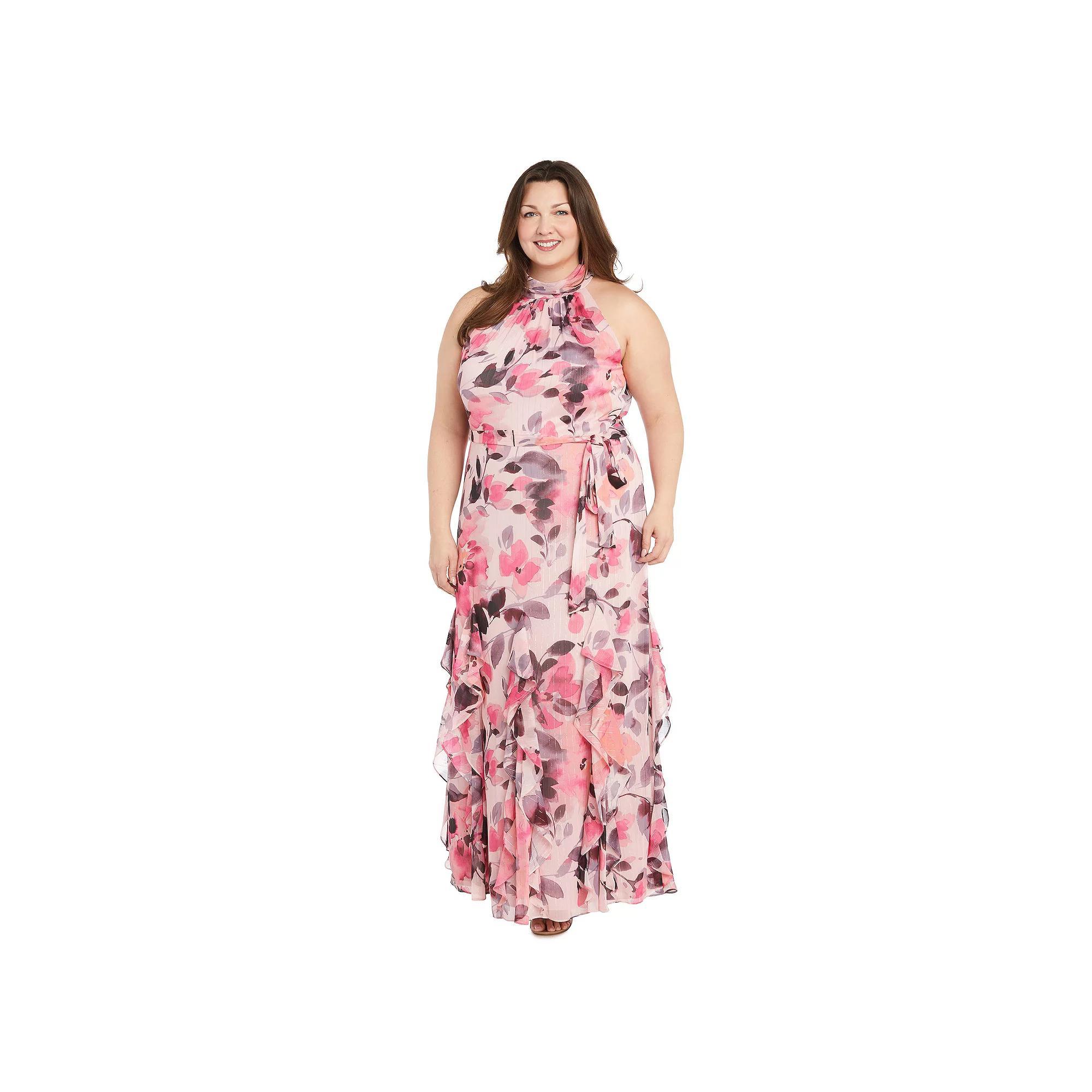 Plus Size R&M Richards Long Lurex Mock Halter Dress, Women's, Size: 18 W, Blush Pink Product Image