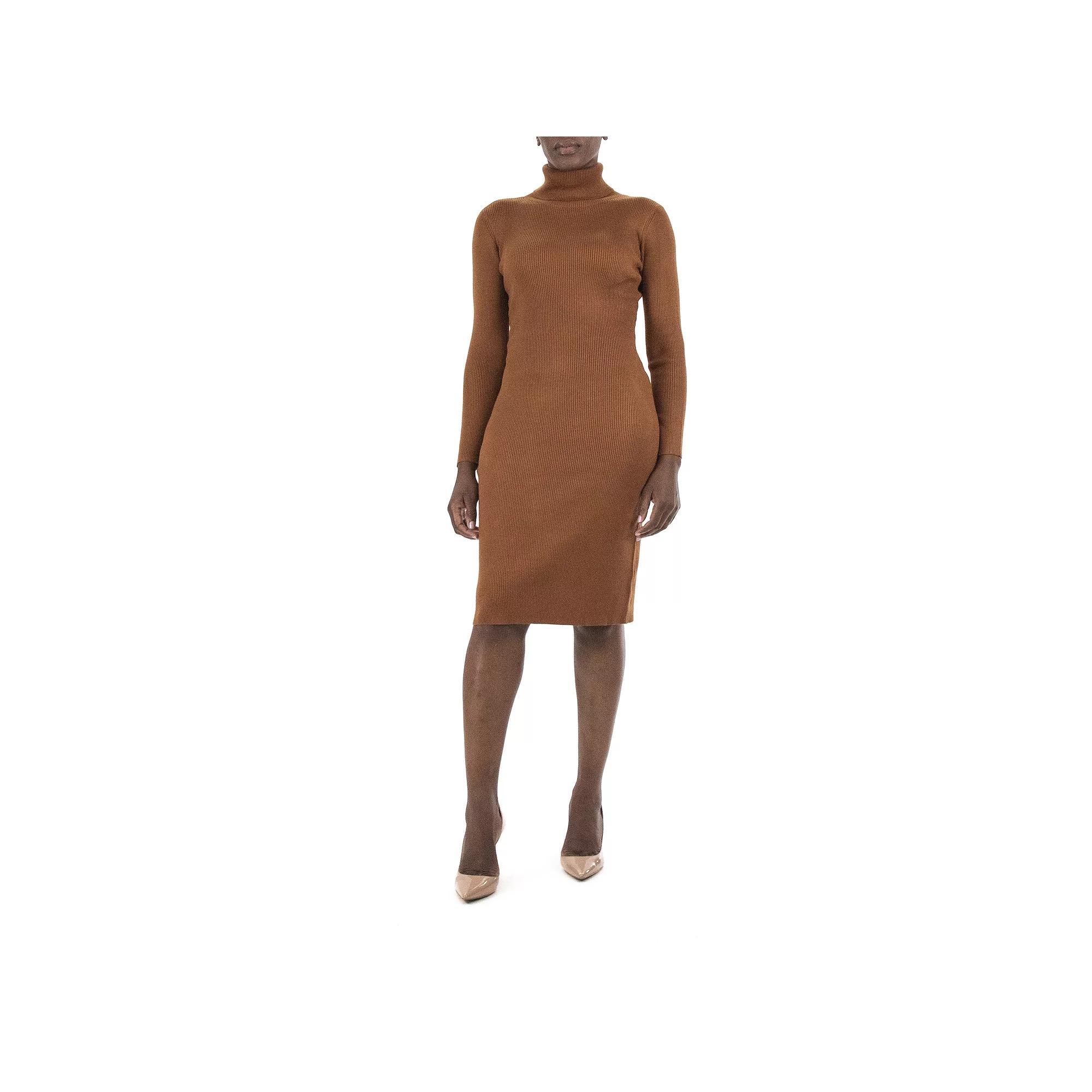 Women's Nina Leonard Midi Sheath Sweater Dress, Size: Small, Brown Product Image