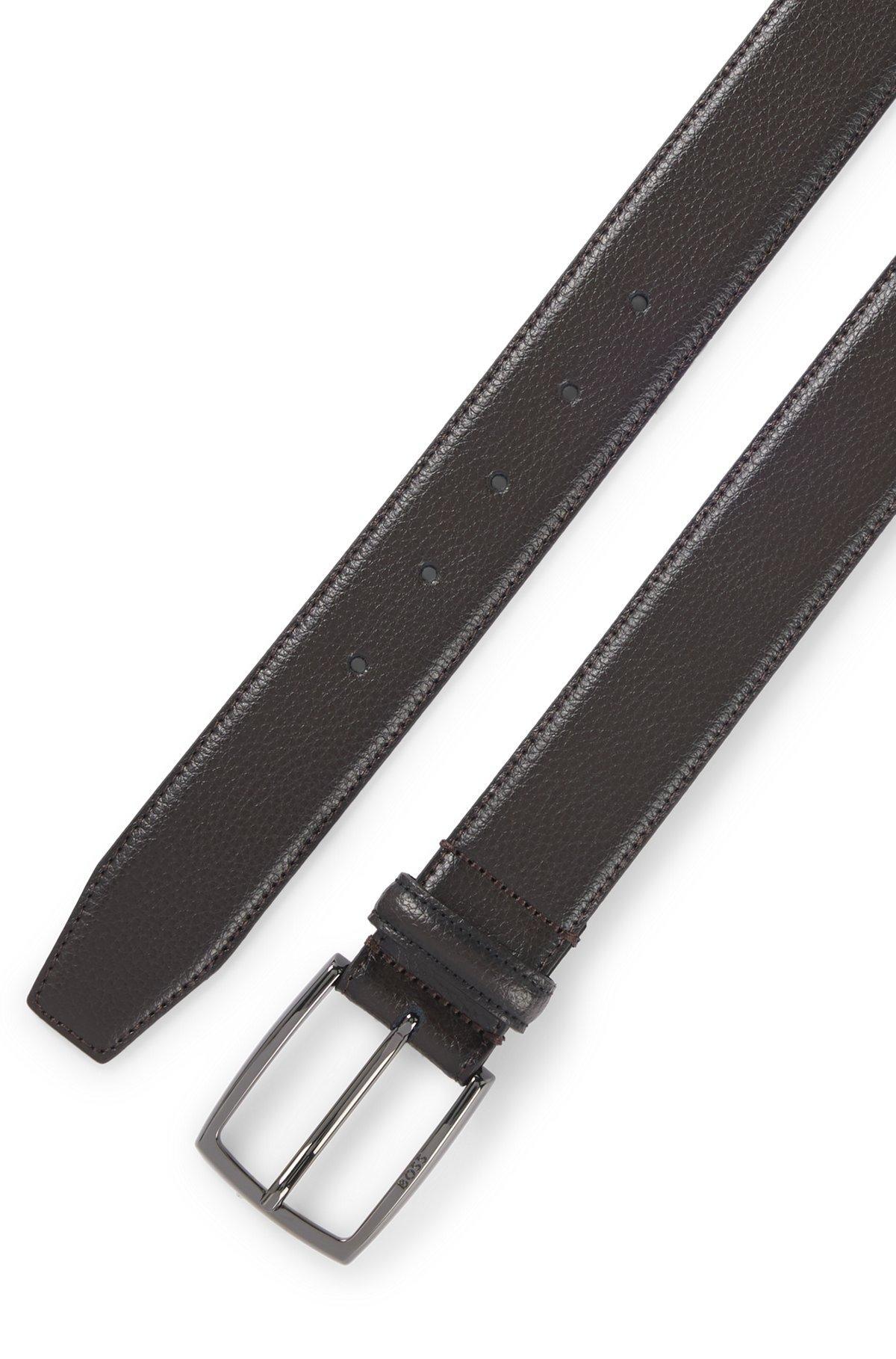 Italian-made grained-leather belt with logo buckle Product Image