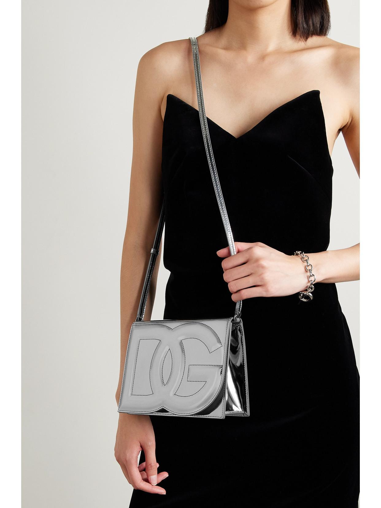 DOLCE & GABBANA Metallic Patent-leather Shoulder Bag In Silver Product Image