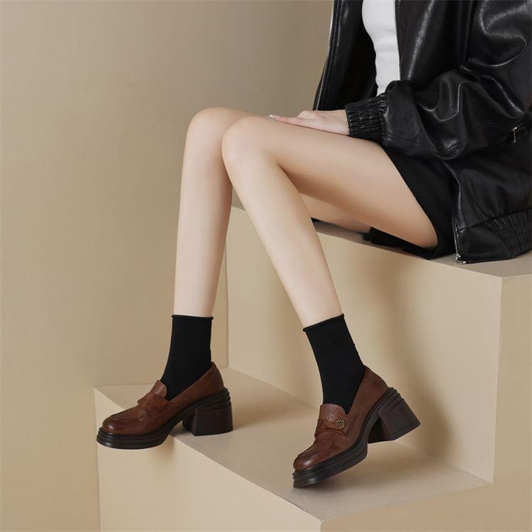 Platform Block Heel Loafer Pumps Product Image