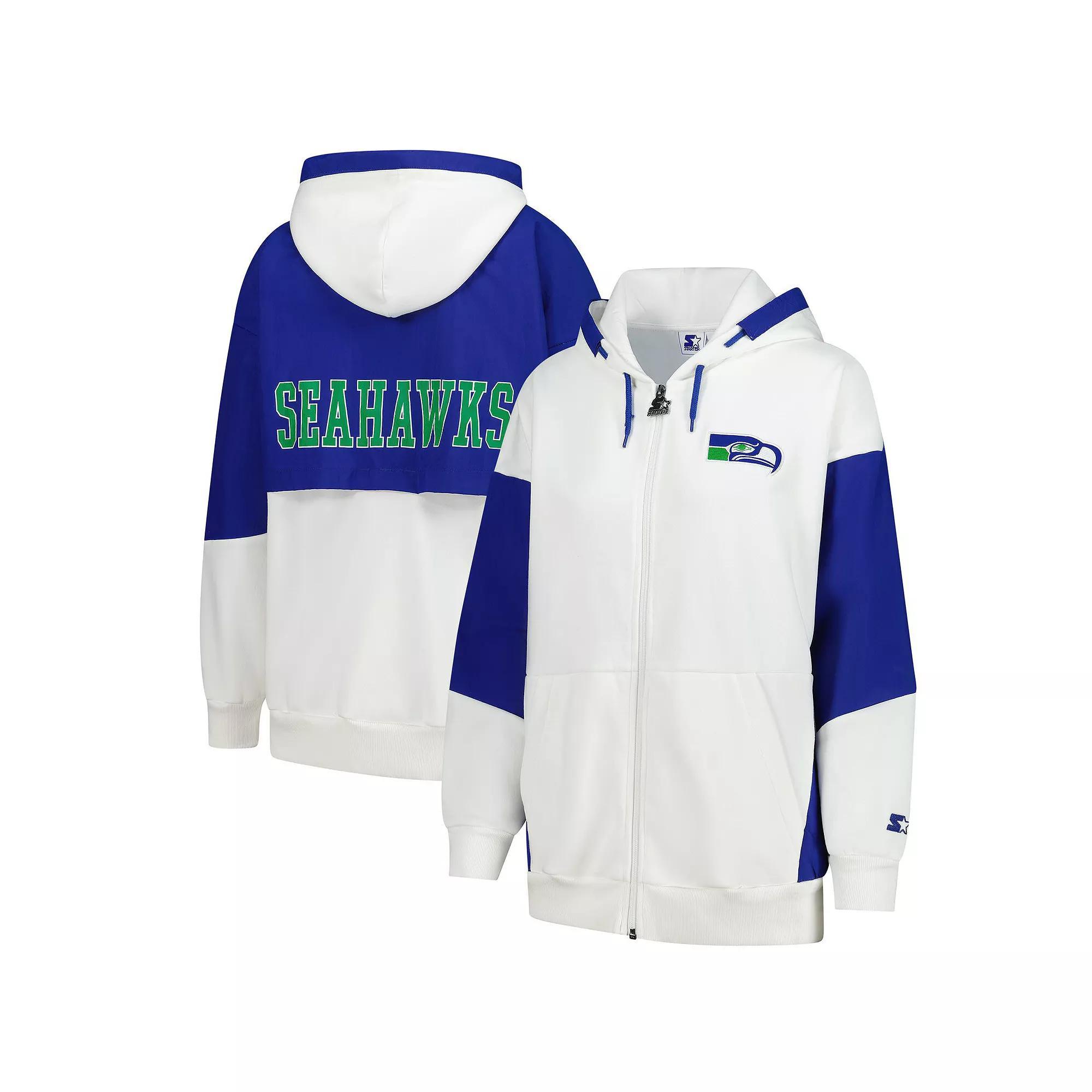 Women's Starter White Seattle Seahawks Scrimmage Full-Zip Hoodie, Size: Large Product Image