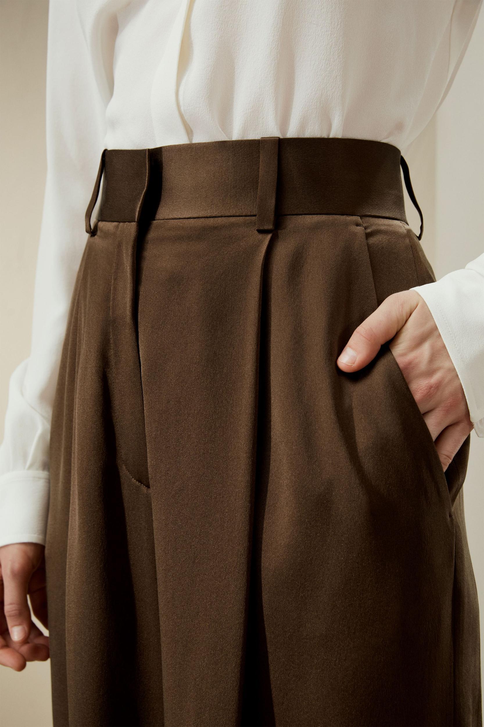 High-Waisted Wide Leg Dense Silk Pants Product Image