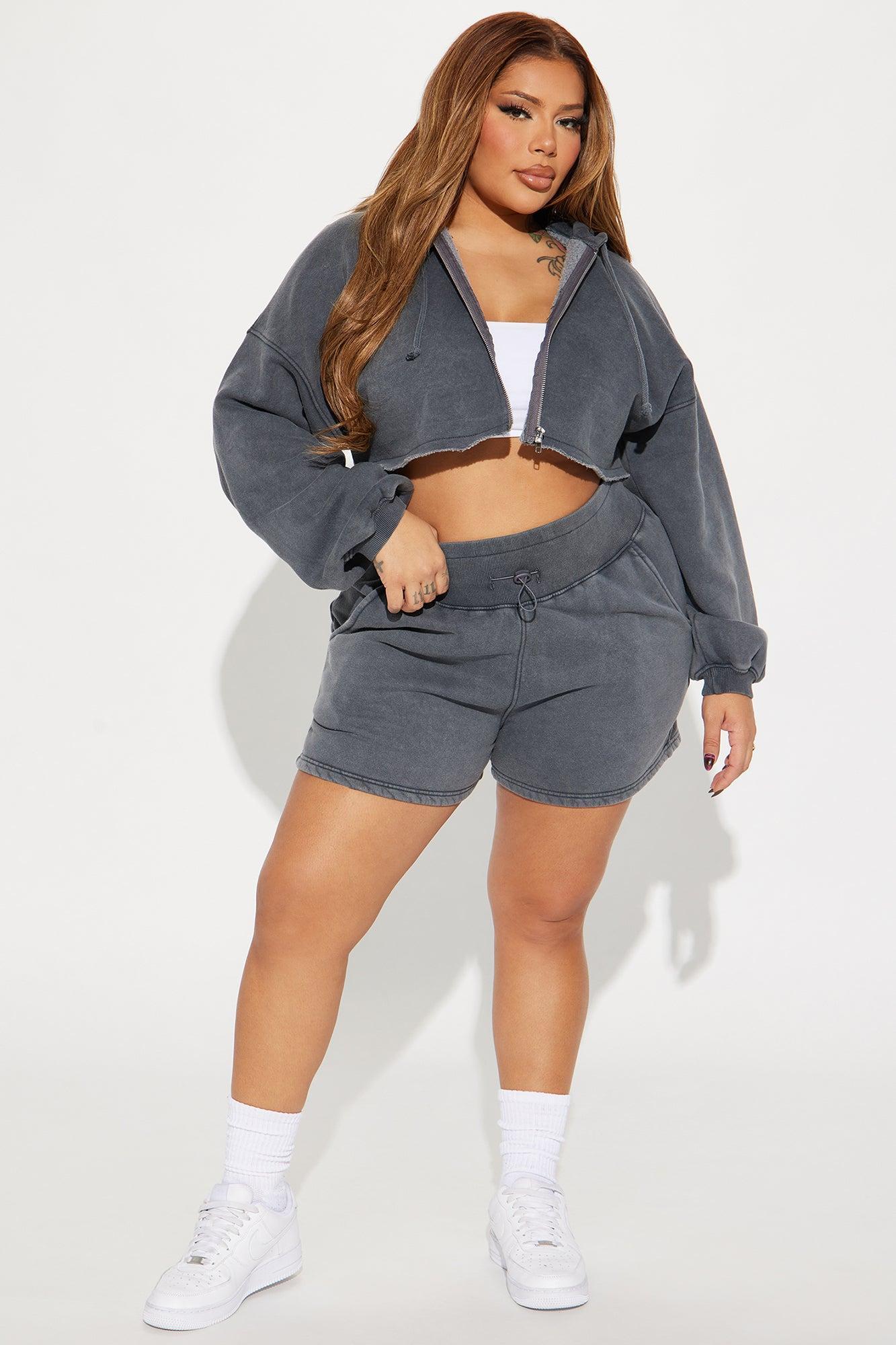 On The Go Fleece Short Set - Charcoal Product Image
