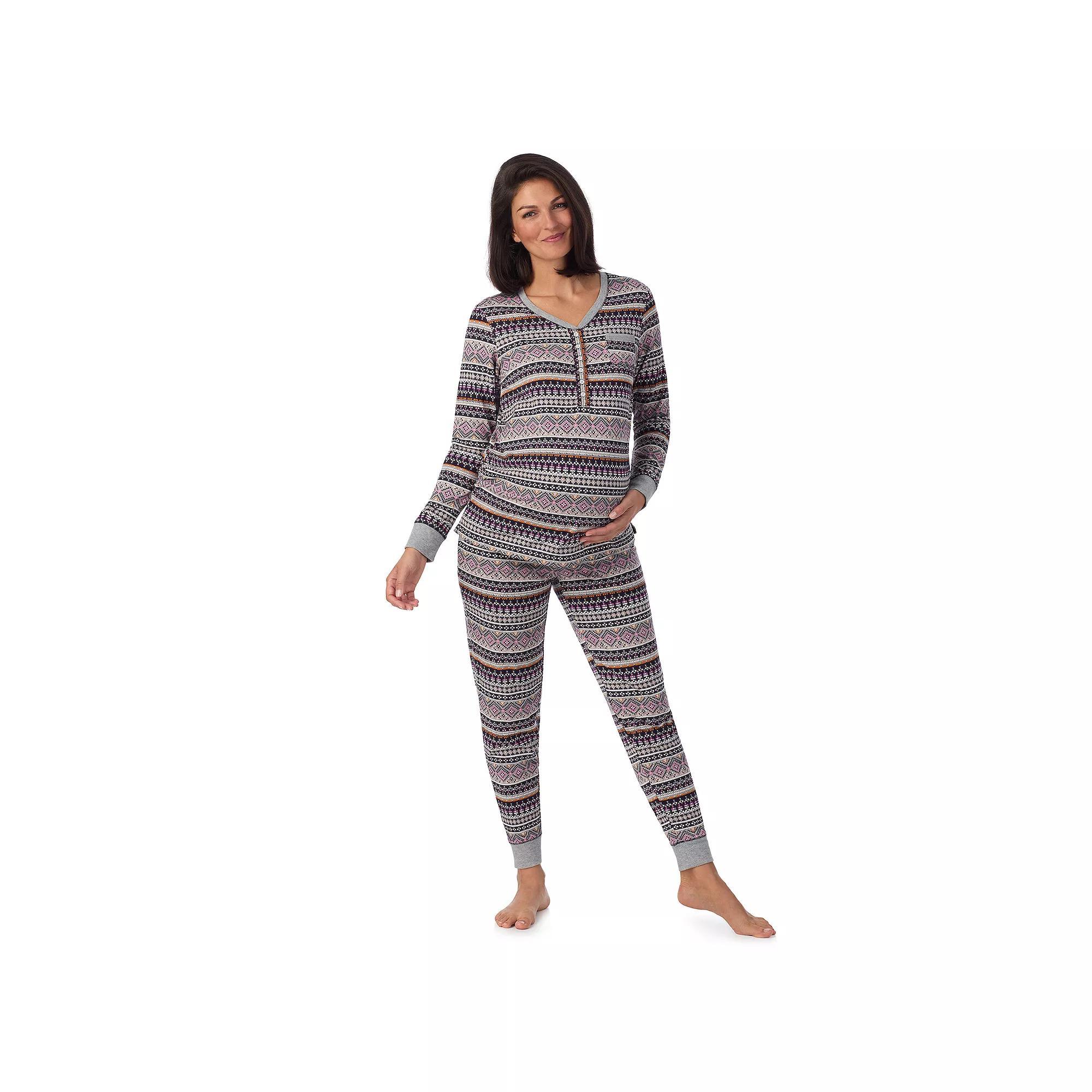 Maternity Cuddl Duds® Cozy Henley Pajama Top & Banded Bottom Pajama Pants Sleep Set, Women's, Size: XS-MAT, Blue Fairisle Product Image