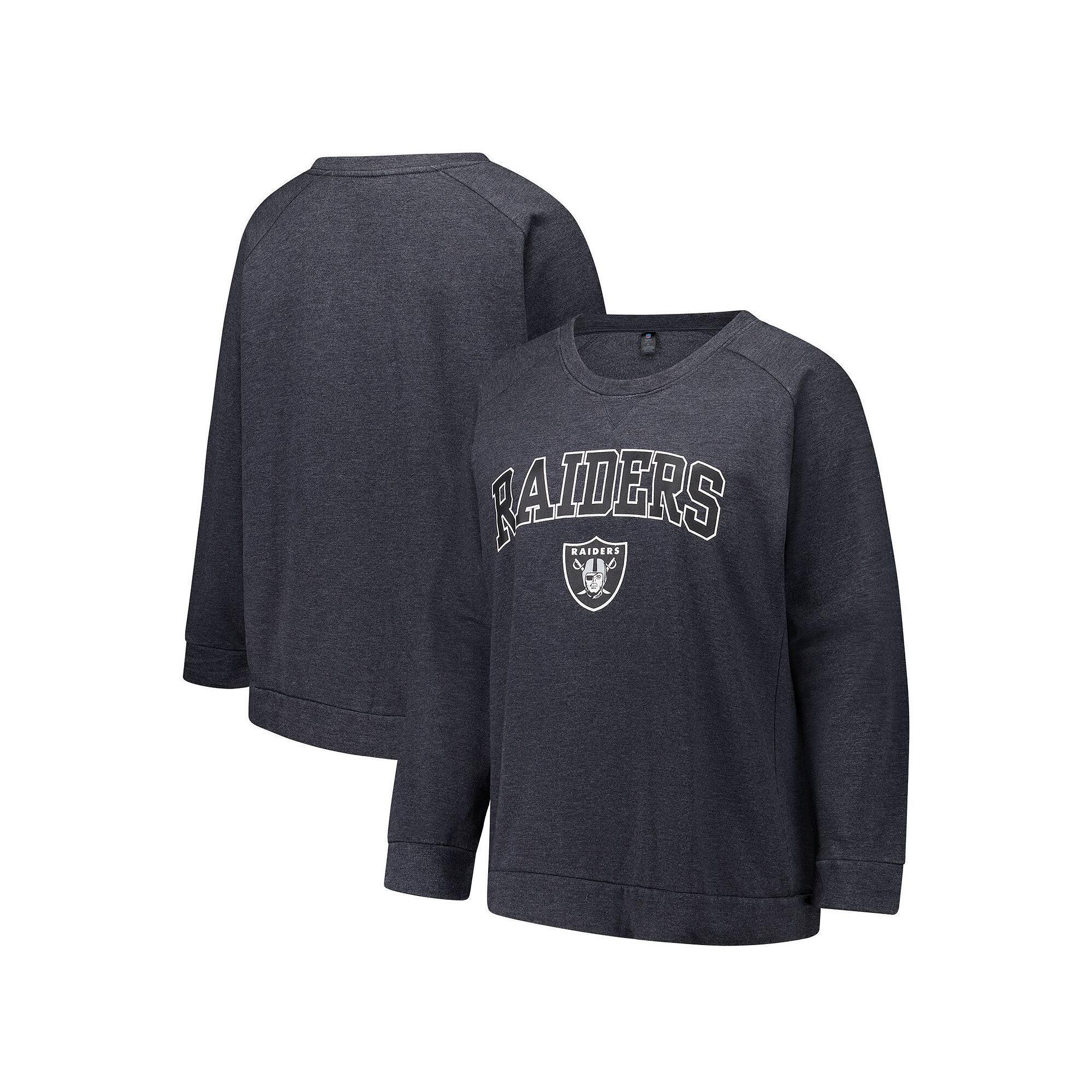 Women's Fanatics Charcoal Las Vegas Raiders Acid Wash Raglan Pullover Sweatshirt,  Product Image