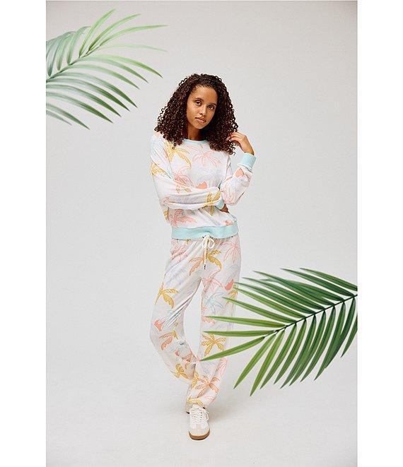 Honeydew Intimates Star Seeker Lounge Knit Sunrise Palm Print Top & Jogger Pajama Set Product Image