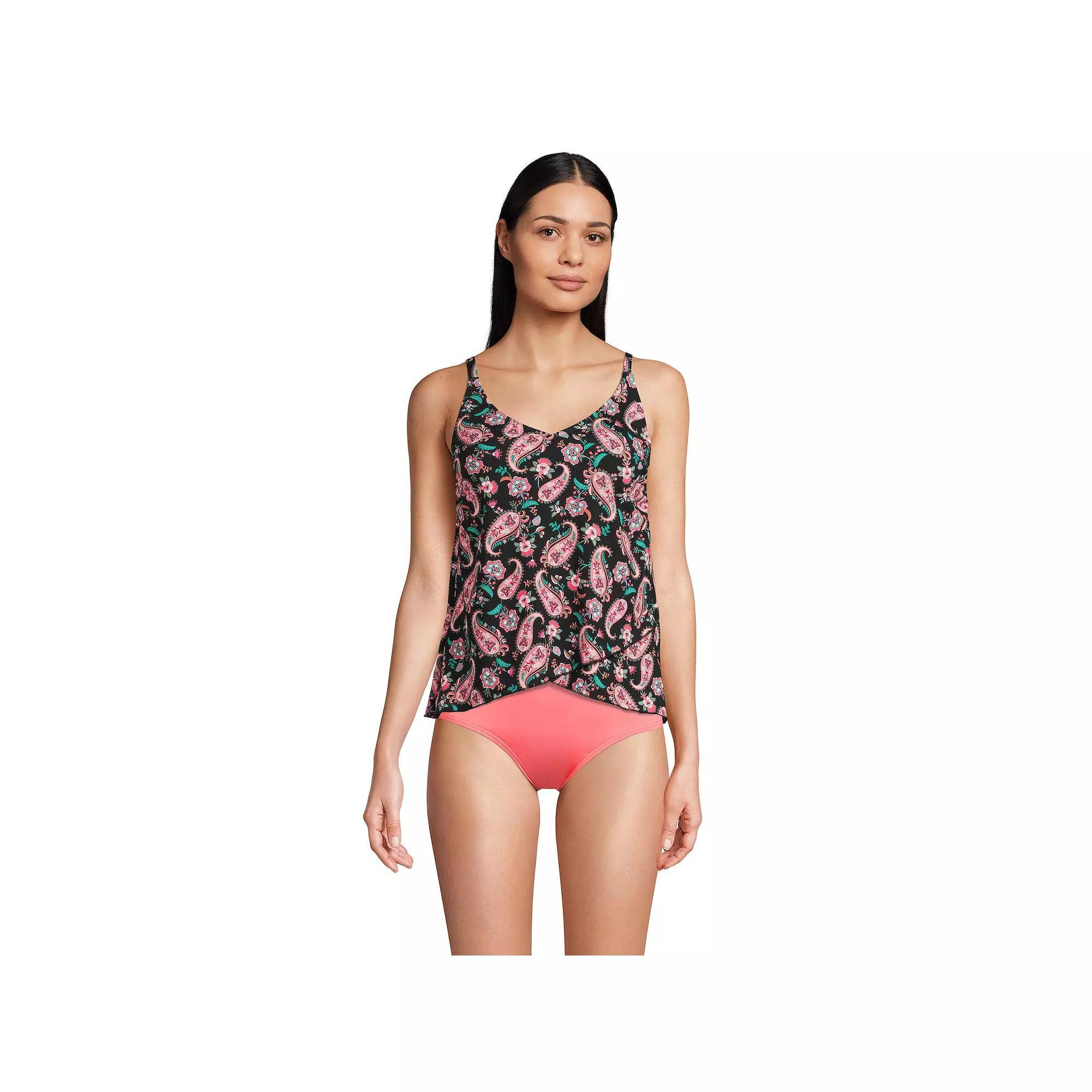 Women's Lands' End DDD-Cup Chlorine Resistant Tulip Hem Tankini Swim Top, Size: XS, Black Paisley Floral Product Image