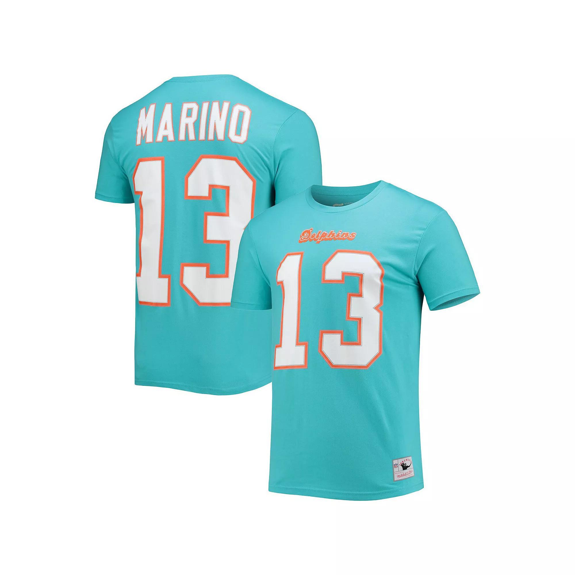 Mens Mitchell & Ness Miami Dolphins Dan Marino Aqua Retired Player Name & Number T-Shirt Turquoise A Product Image