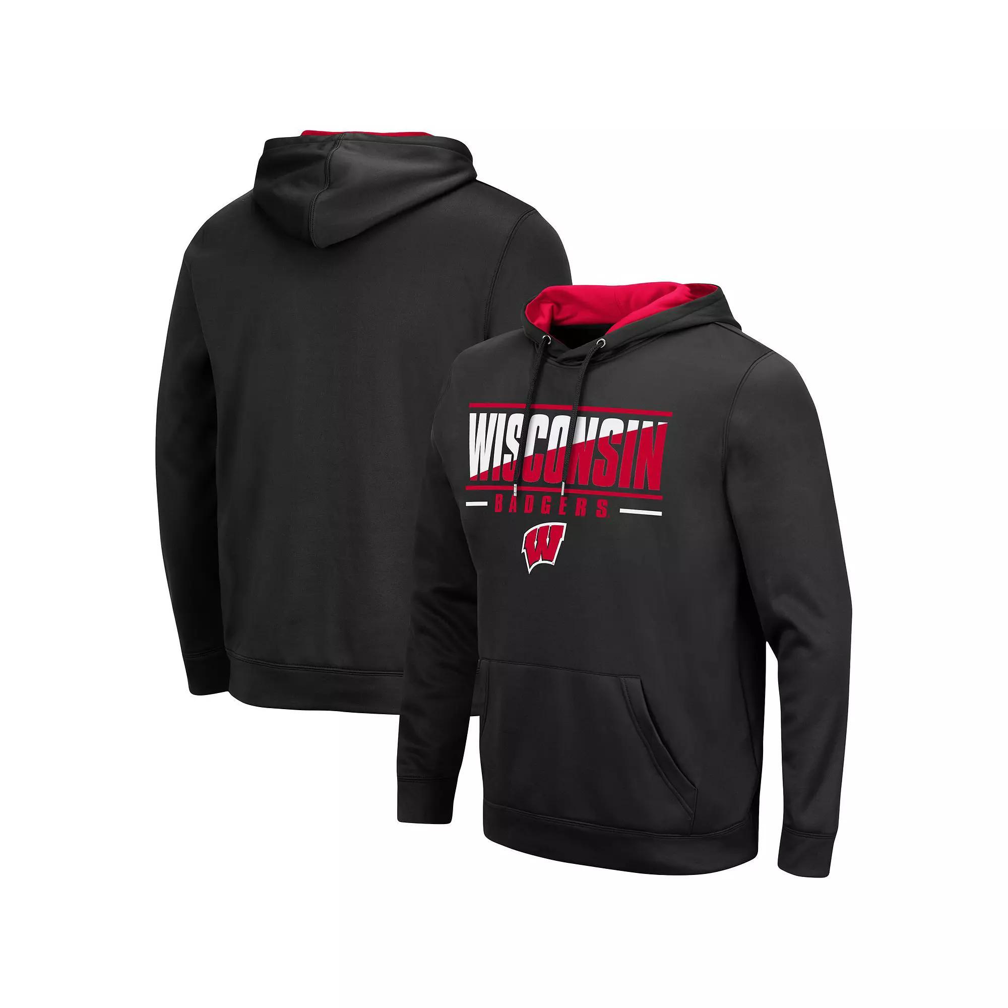 Men's Colosseum Black Wisconsin Badgers Slash Stack 2.0 Pullover Hoodie, Size: Small Product Image