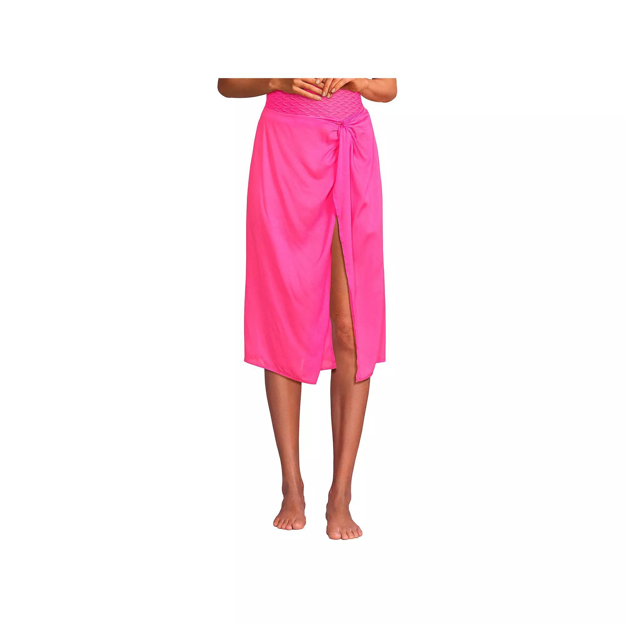 Women's Lands' End Sheer Twist Front Knee Length Swim Cover-up Skirt, Size: Large, Prism Pink Product Image