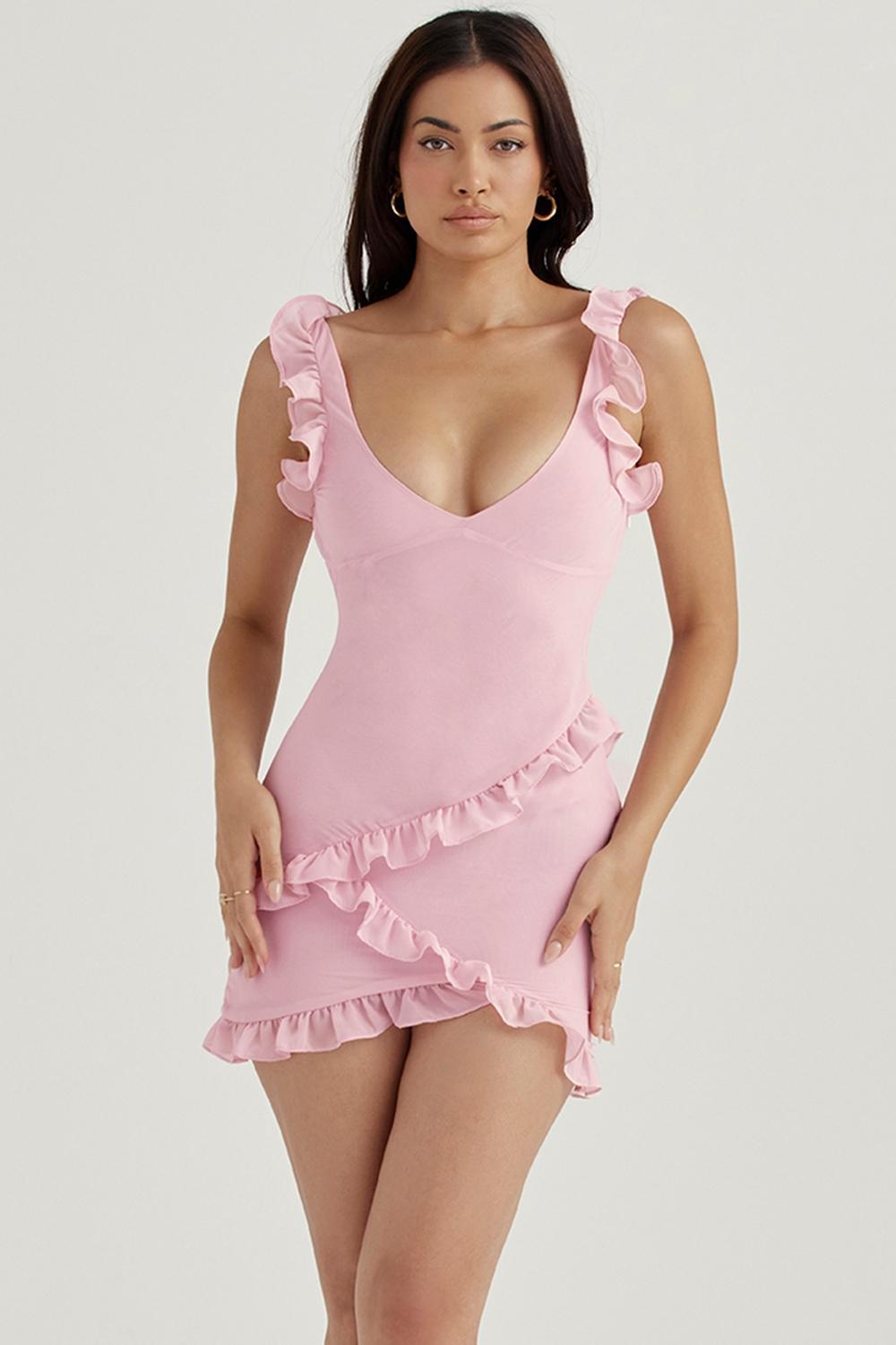 Tania Pink Quartz Ruffle Mini Dress Product Image