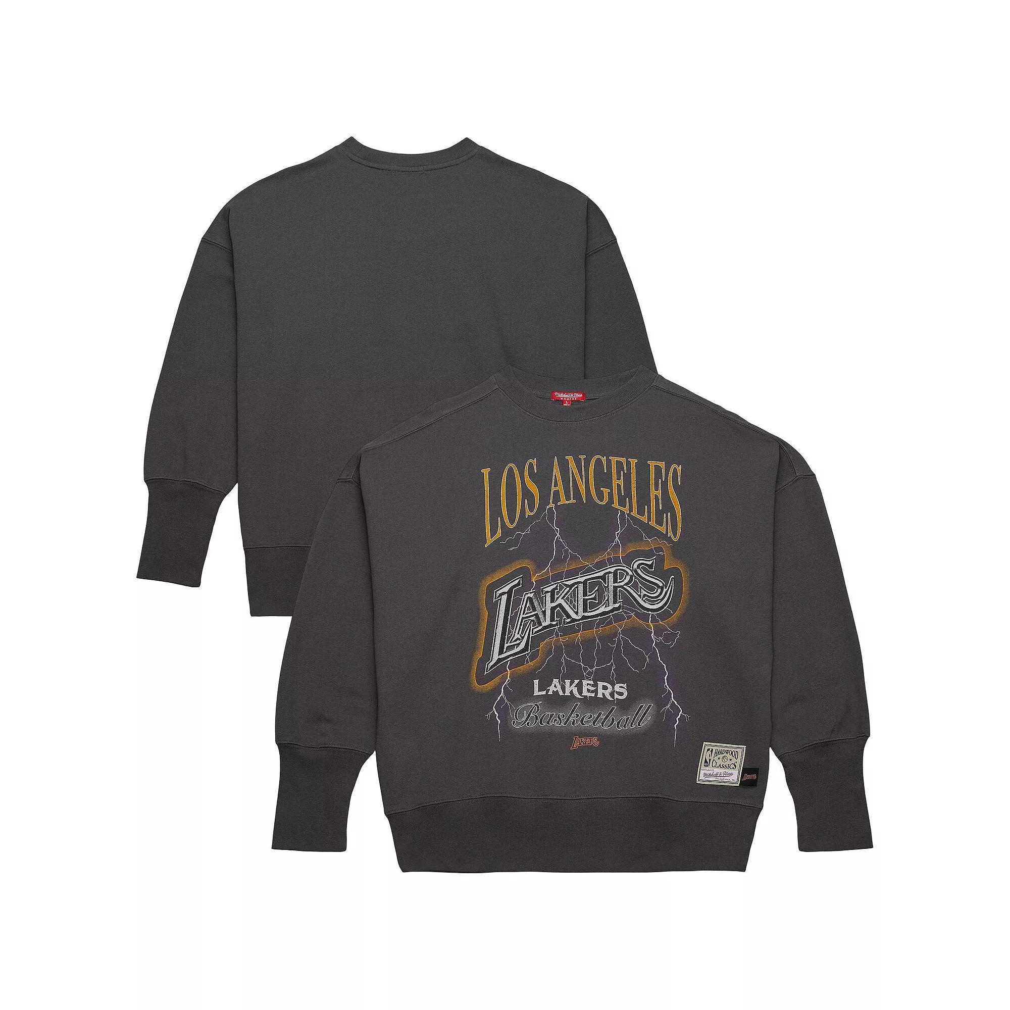 Women's Mitchell & Ness Black Los Angeles Lakers Hardwood Classics Lightweight Pullover Sweatshirt,  Product Image
