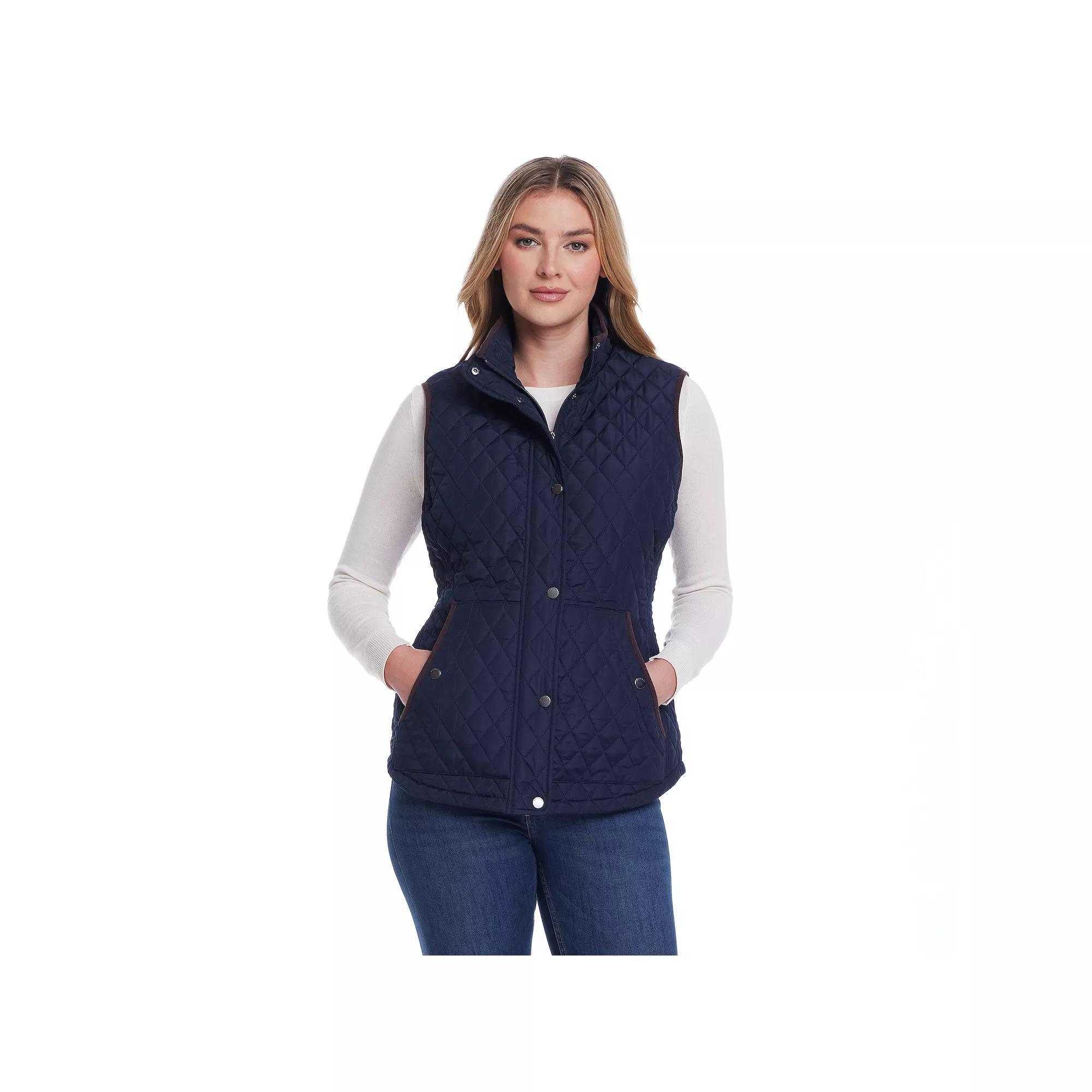 Women's Weathercast Corduroy Trimmed Quilted Vest, Size: XL, Blue Product Image