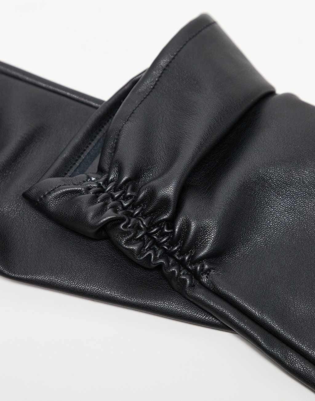 ASOS DESIGN faux leather long gloves with ruched detail Product Image