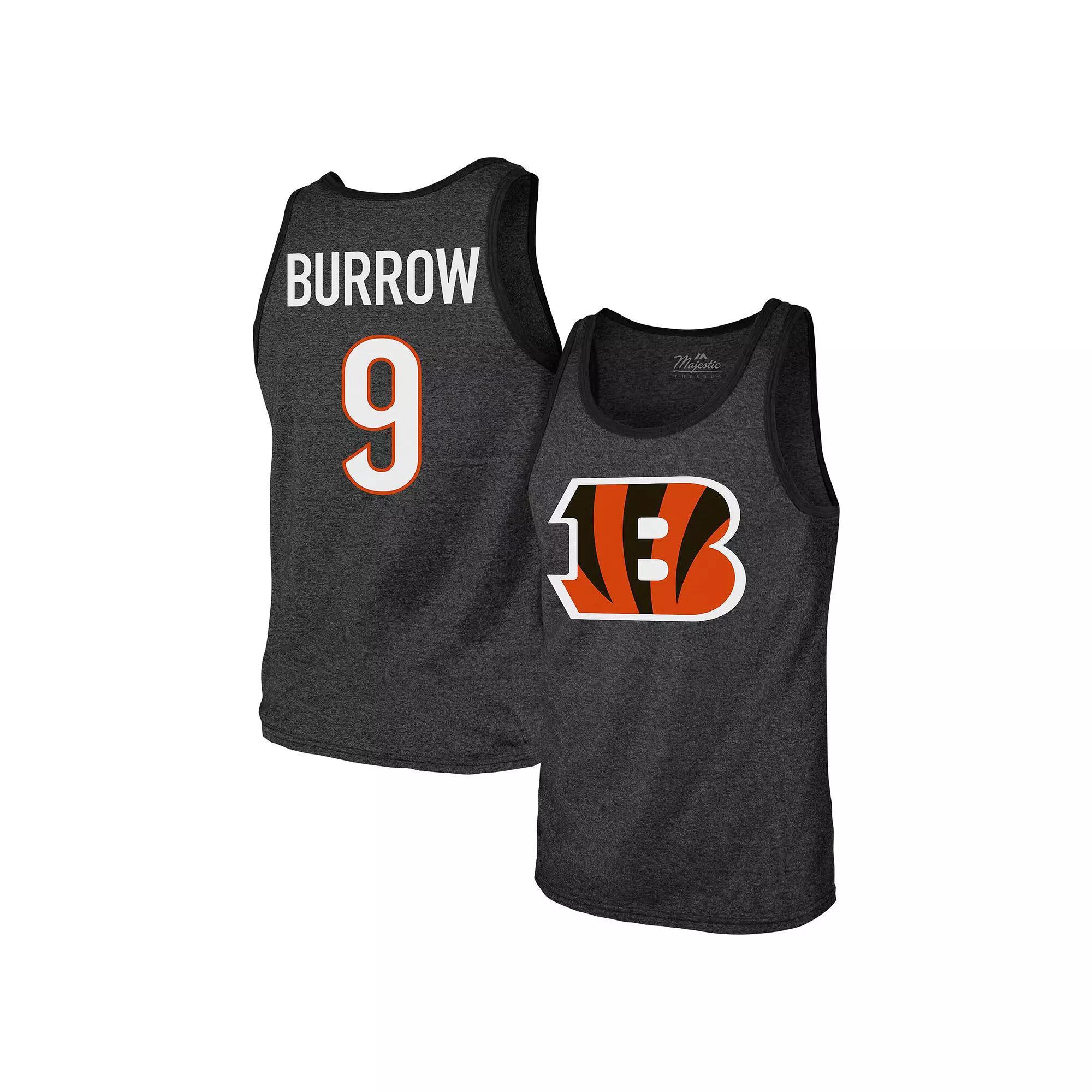 Men's Majestic Threads Joe Burrow Black Cincinnati Bengals Tri-Blend Player Name & Number Tank Top,  Product Image