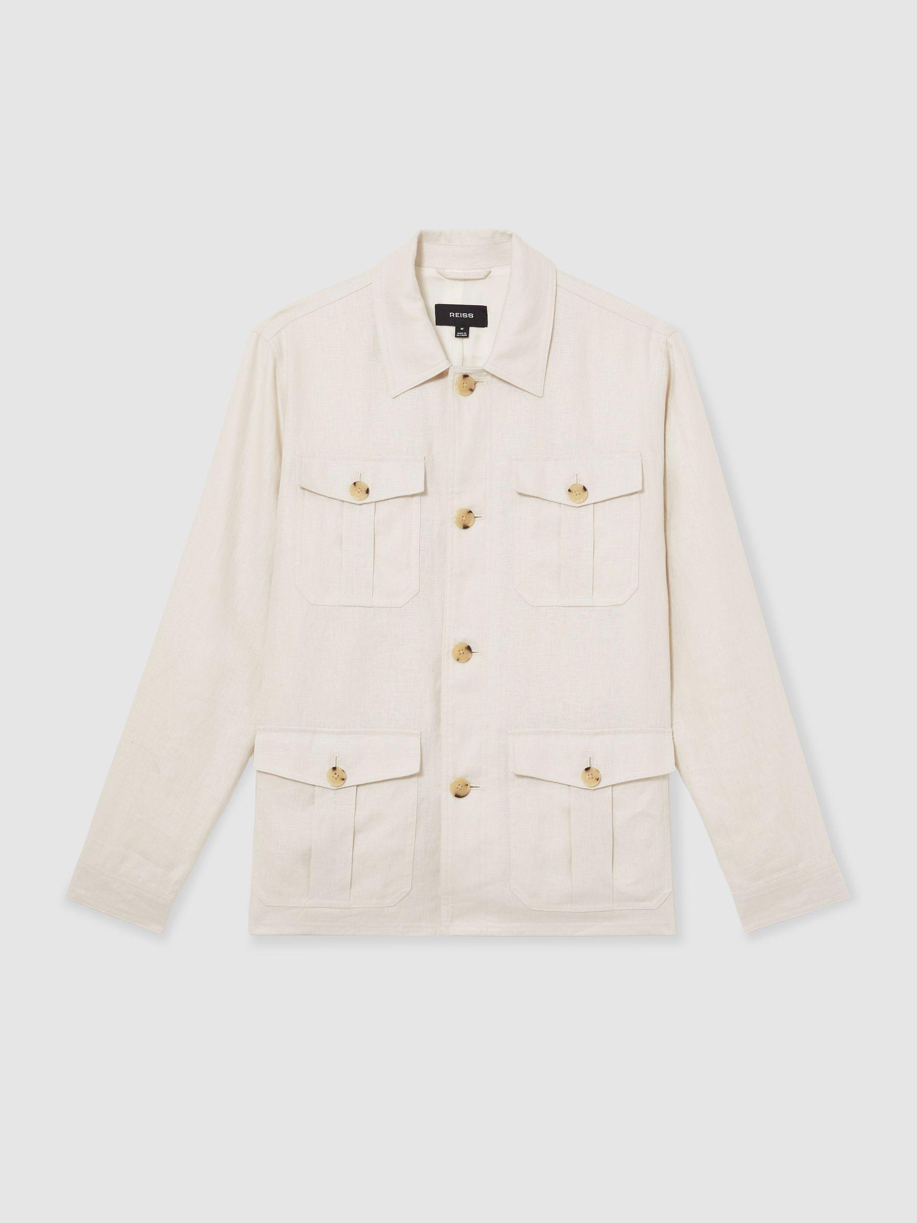 Linen Four-Pocket Safari Jacket in Off White Product Image