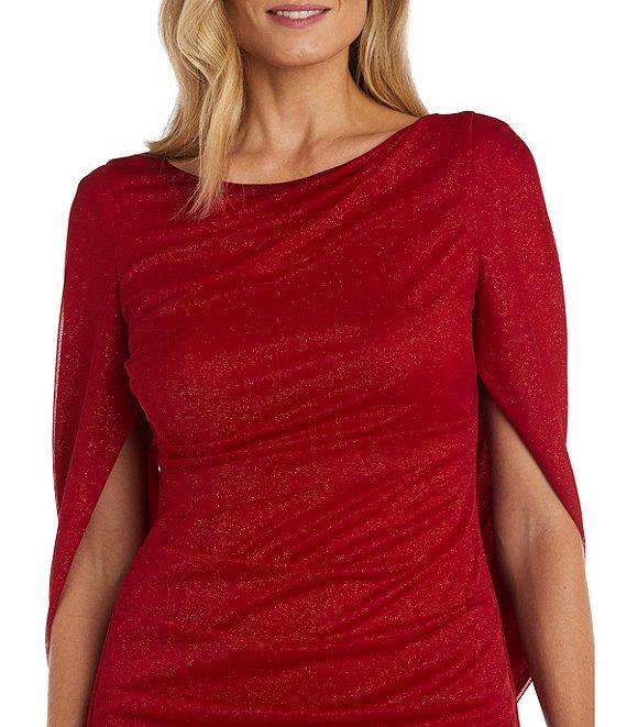 R & M Richards Cape Sleeve Crew Neck Draped Back Gown Product Image