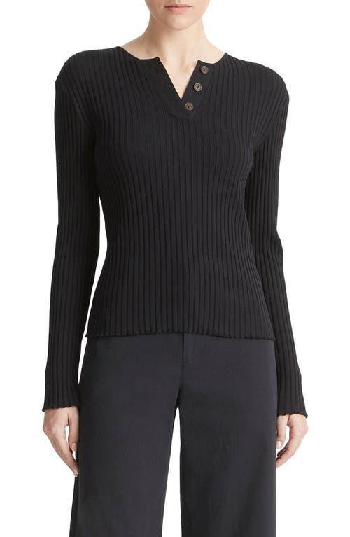 Rib-Knit Long-Sleeve Henley Top Product Image