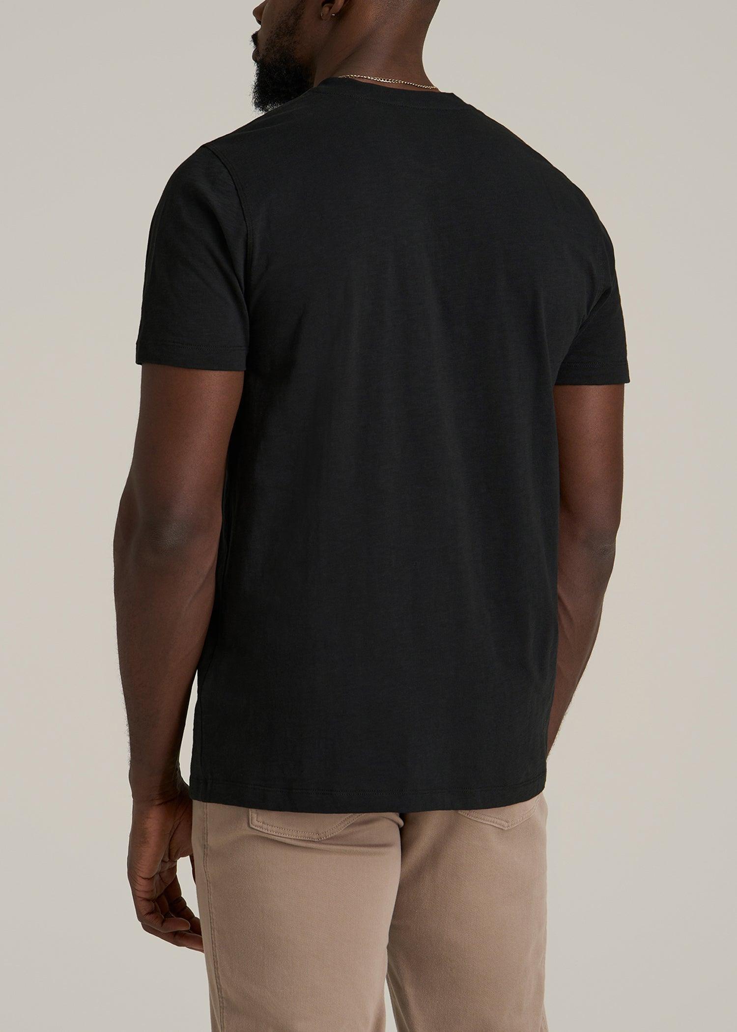 Sunwashed Short Sleeve Slub Henley for Tall Men in Black Male Product Image
