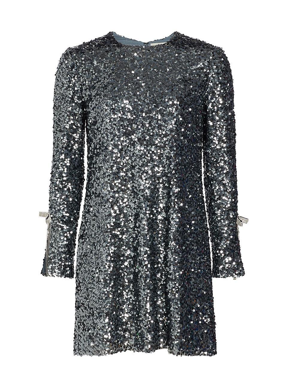Womens Lily Sequined Long-Sleeve A-Line Minidress Product Image