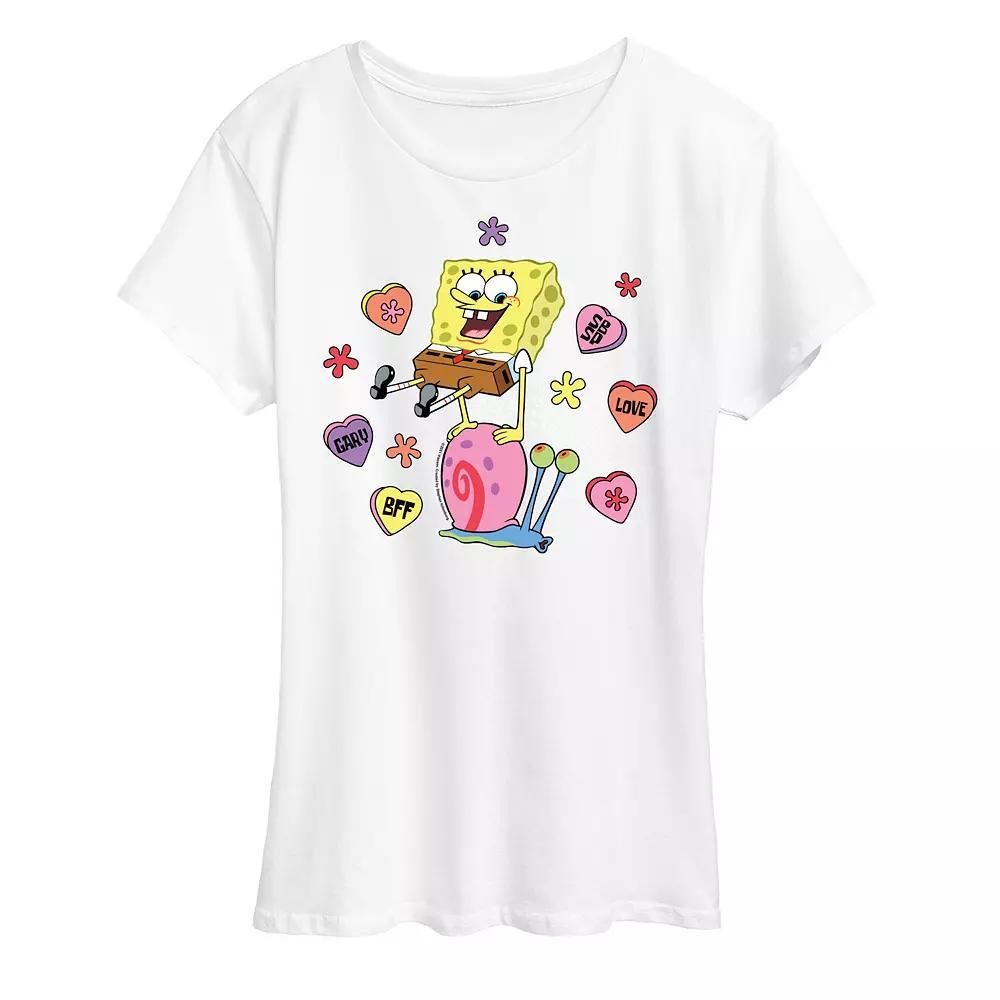 Women's Spongebob Squarepants Spongebob Gary Candy Hearts Graphic Tee,  Product Image