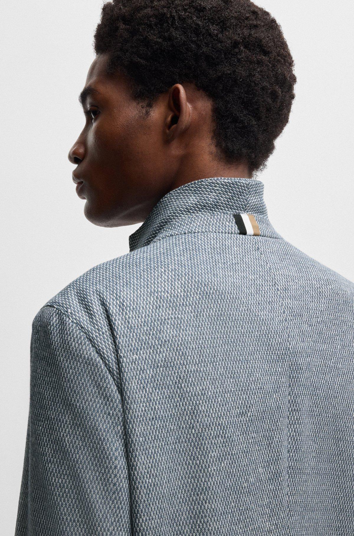 Regular-fit patterned blazer with linen and cotton Product Image