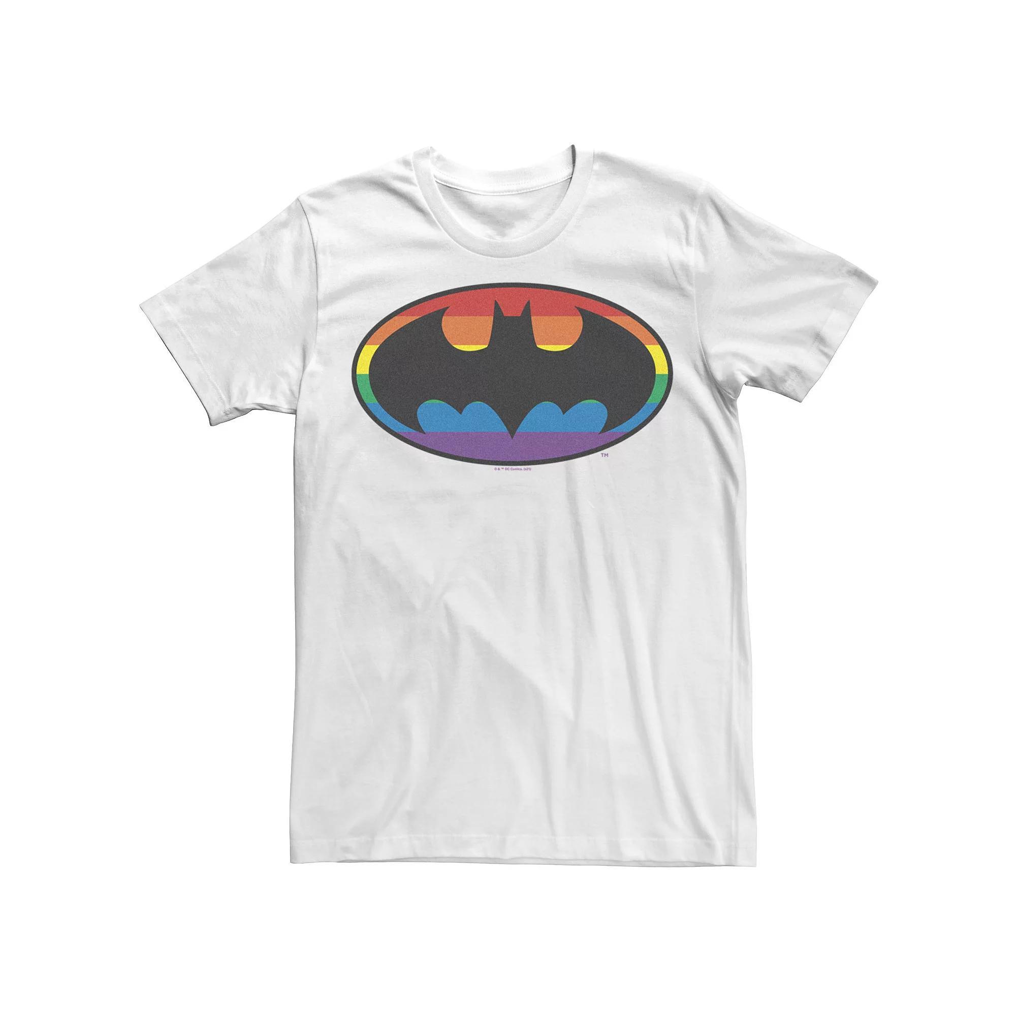 Men's Batman Rainbow Striped Logo Tee, Size: XL, White Product Image