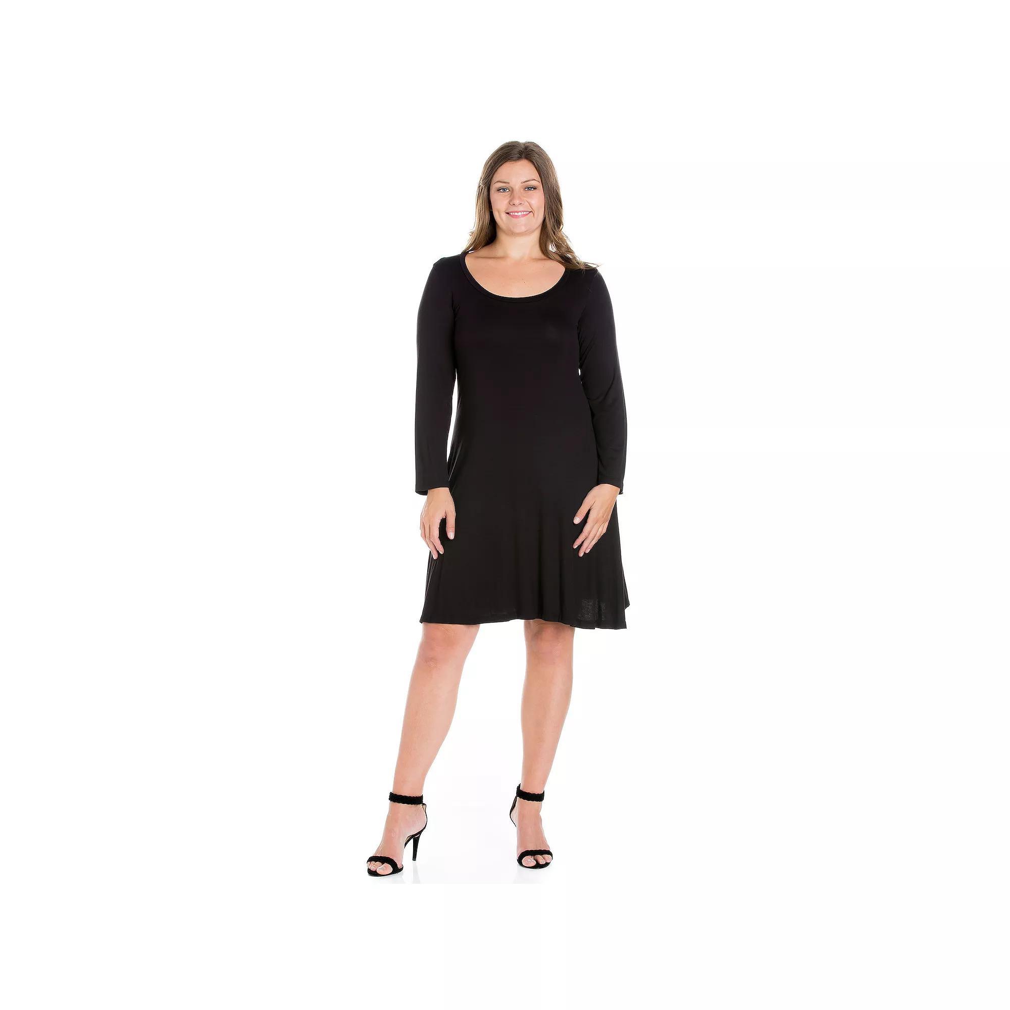 Plus Size 24seven Comfort Apparel Long Sleeve Flared Mini Dress, Women's, Size: 3XL, Black Product Image
