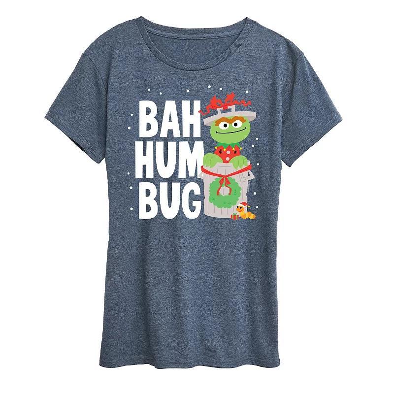 Womens Sesame Street Oscar Bah Humbug Graphic Tee, Girls Grey Blue Product Image