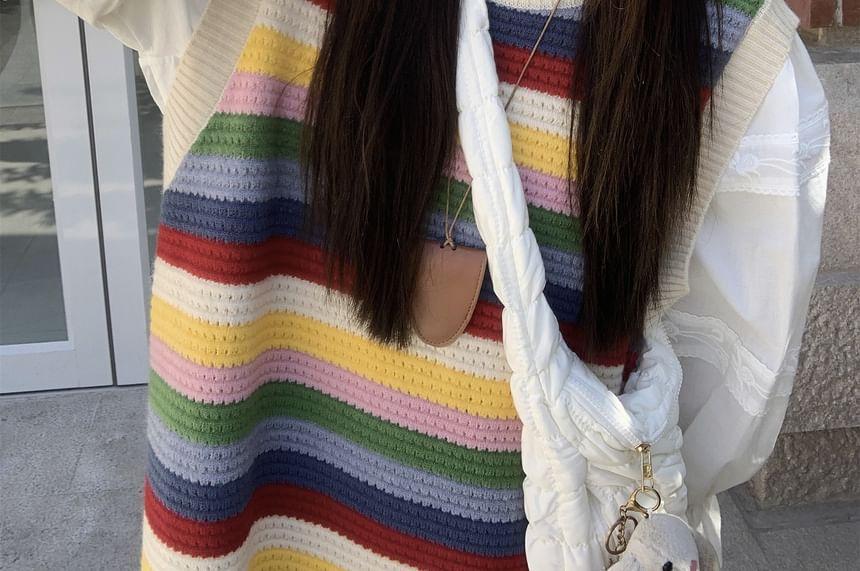 Sleeveless Rainbow Stripe Knit Dress Product Image