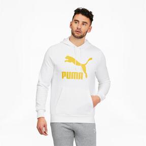 PUMA Classics Men's Logo Hoodie FL in White/Bamboo Product Image