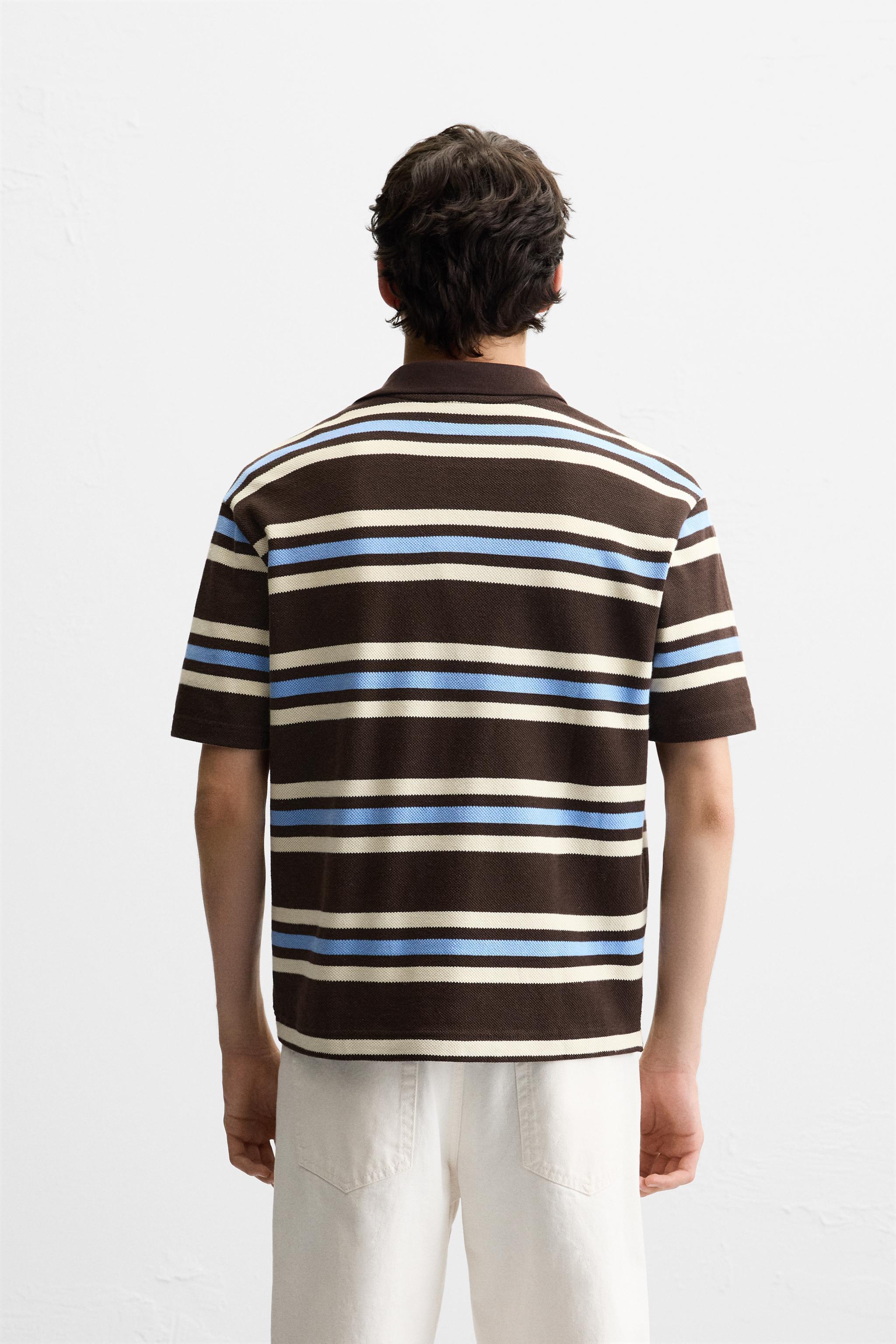 PIQUÉ TEXTURED STRIPED POLO SHIRT Product Image