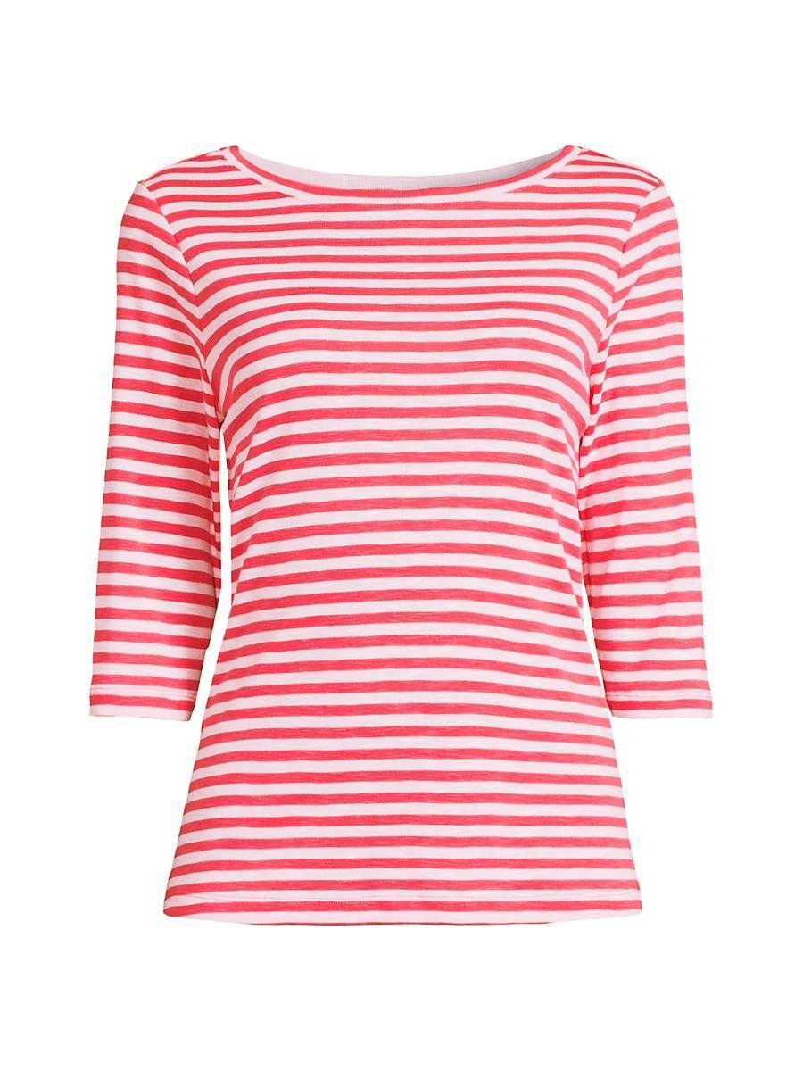 Womens Stripe Three-Quarter Sleeve Cotton-Blend T-Shirt Product Image