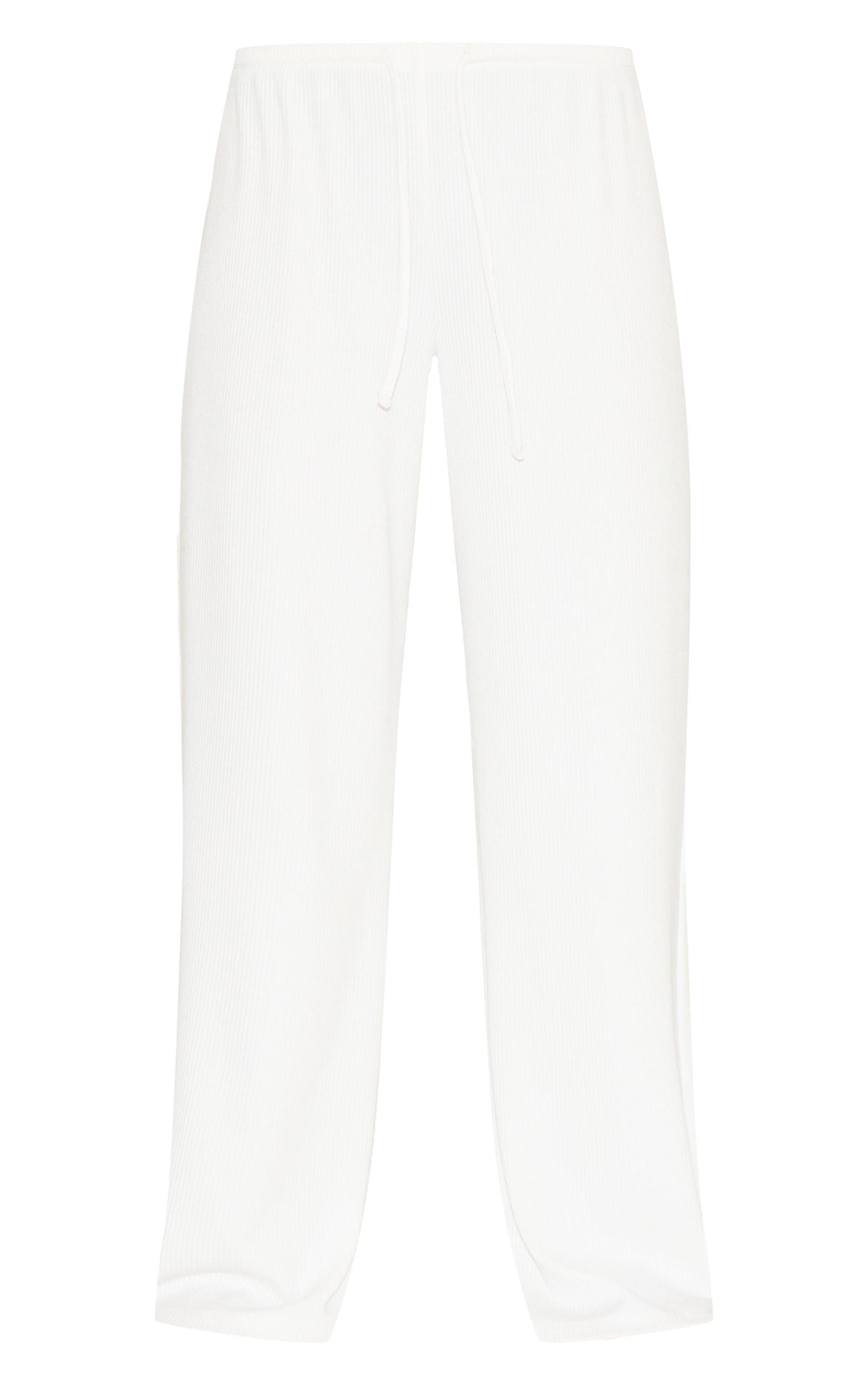 White Textured Drawstring Slouchy Wide Leg Pants Product Image