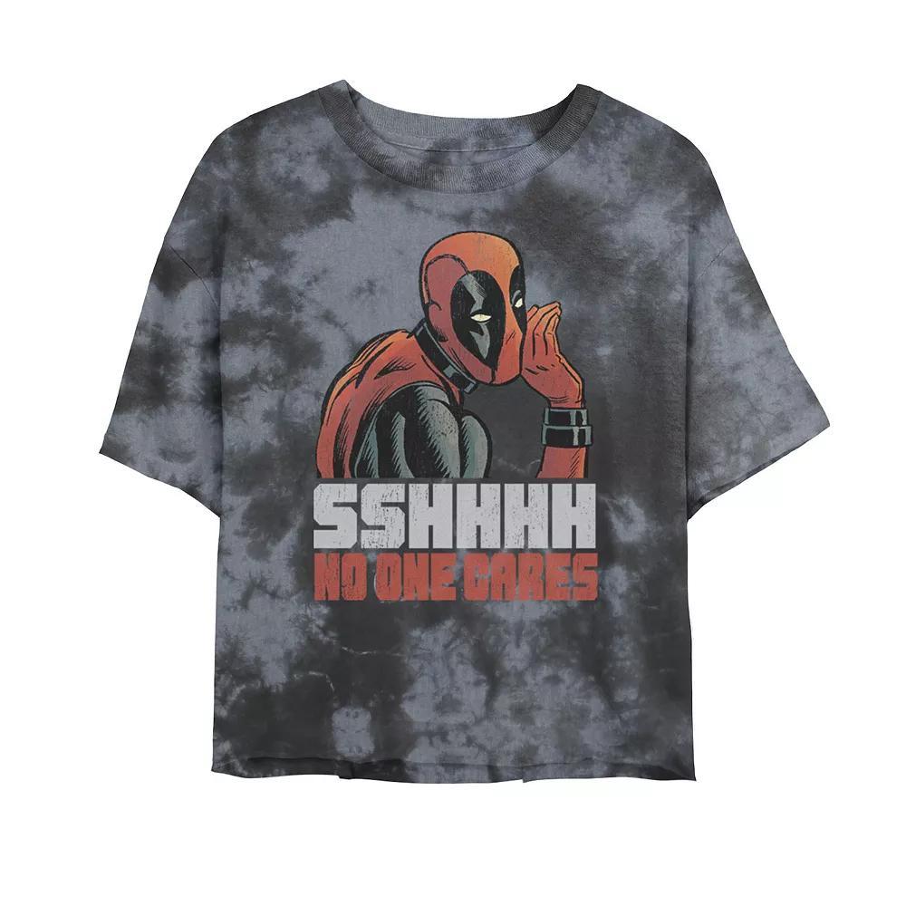 Juniors' Marvel Deadpool SSShhh No One Cares Cropped Graphic Tee, Girl's, Size: XL, Black Grey Product Image