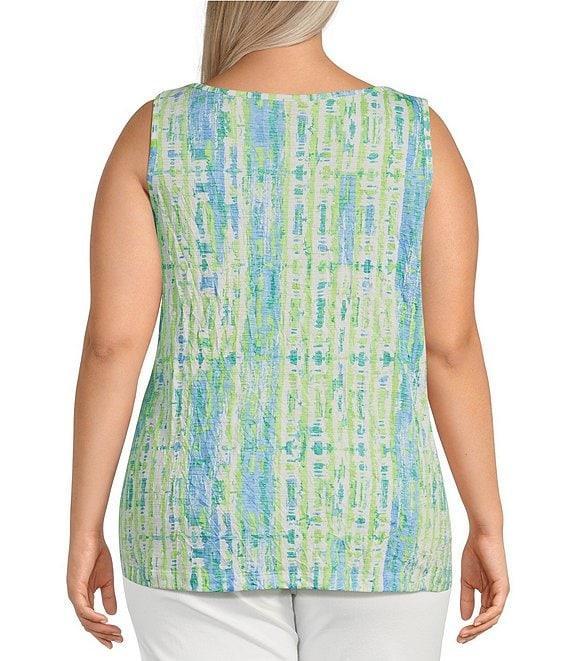 Ali Miles Plus Size Green Abstract Print Button Front Tank Set Product Image