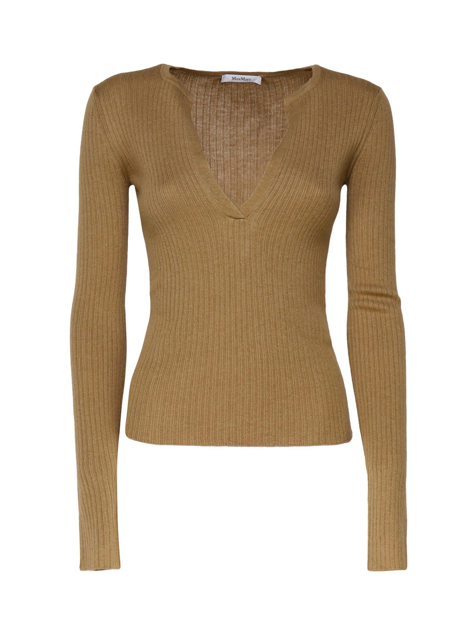 MAX MARA Urlo V-neck Long-sleeve Silk-cashmere Rib Sweater In Camel Product Image