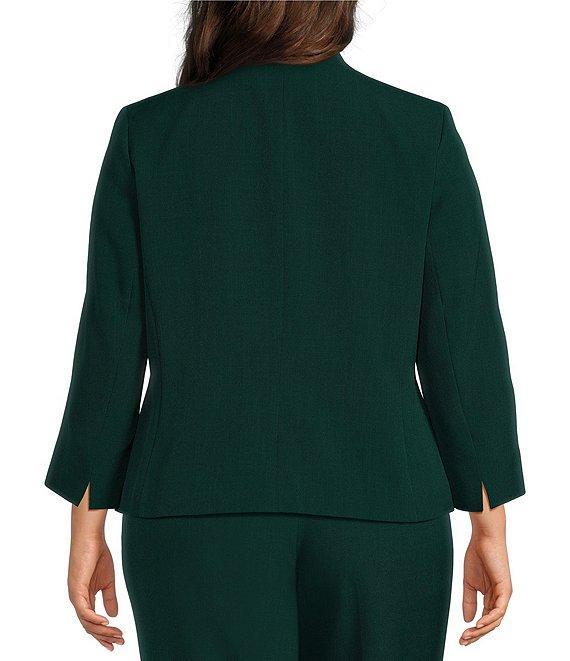 Kasper Plus Size Stretch Crepe Zipper Pocket Long Sleeve Open Front Cardigan Jacket Product Image