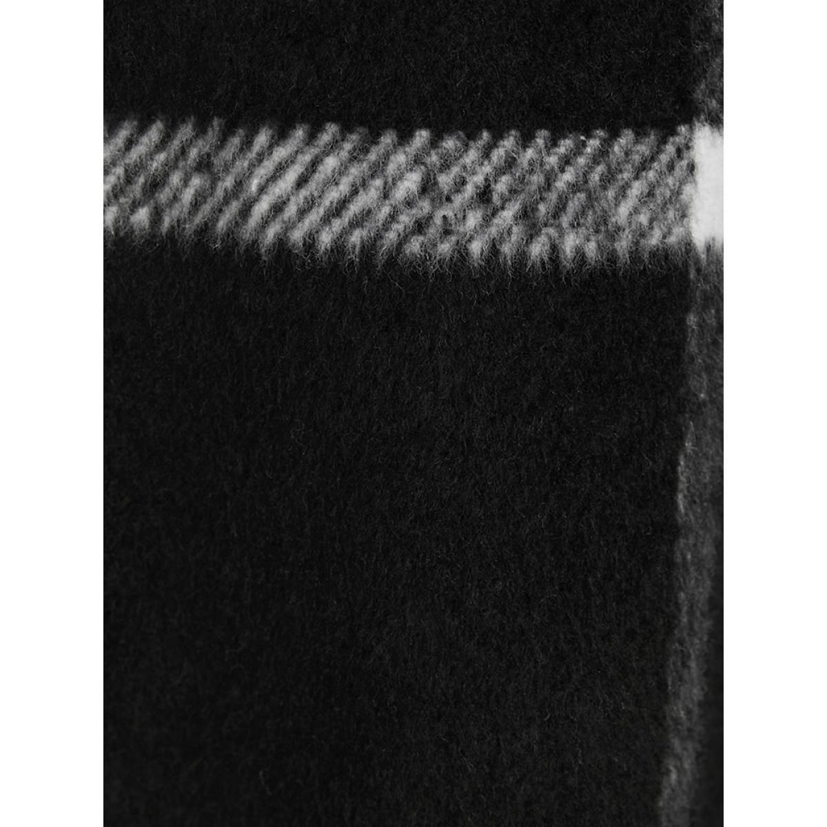 Plus Size Plaid Lapel Collar Belted Pocket Coat Women Black Elegant Belted Ladies Dailywear Winter Coats BloomChic 10/M Product Image