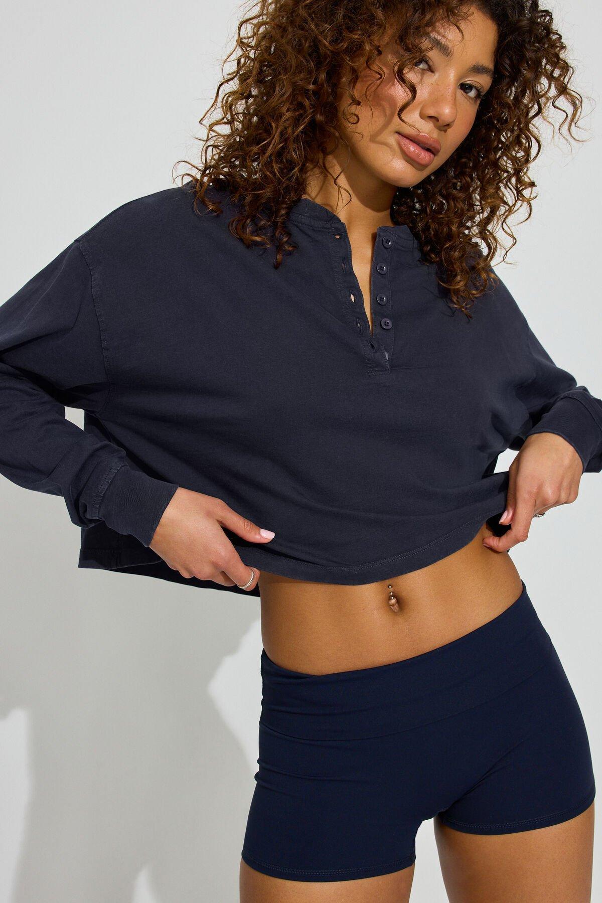 Oversized Henley Long Sleeve Top Product Image