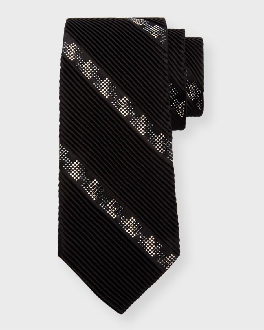 Mens Silk Pleated Crystal-Stripe Tie Product Image