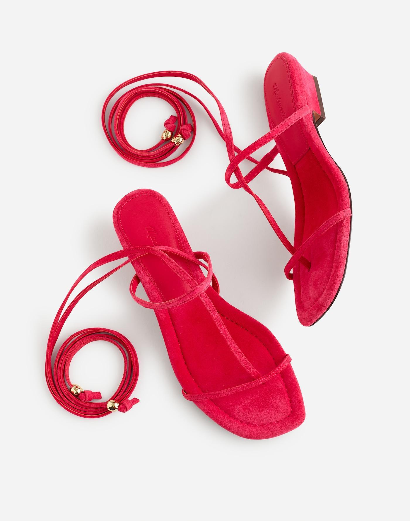 The Maycie Lace-Up T-Strap Sandal in Suede Product Image